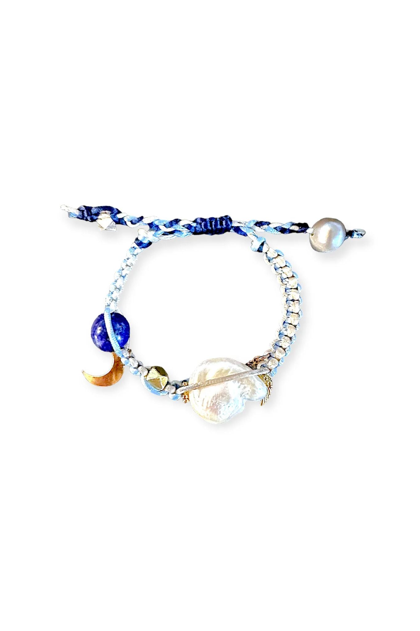 Joie DiGiovanni Blue Sky Angel Baroque Pearl Lapis Gold Rocker Silk Bracelet - Vermillion