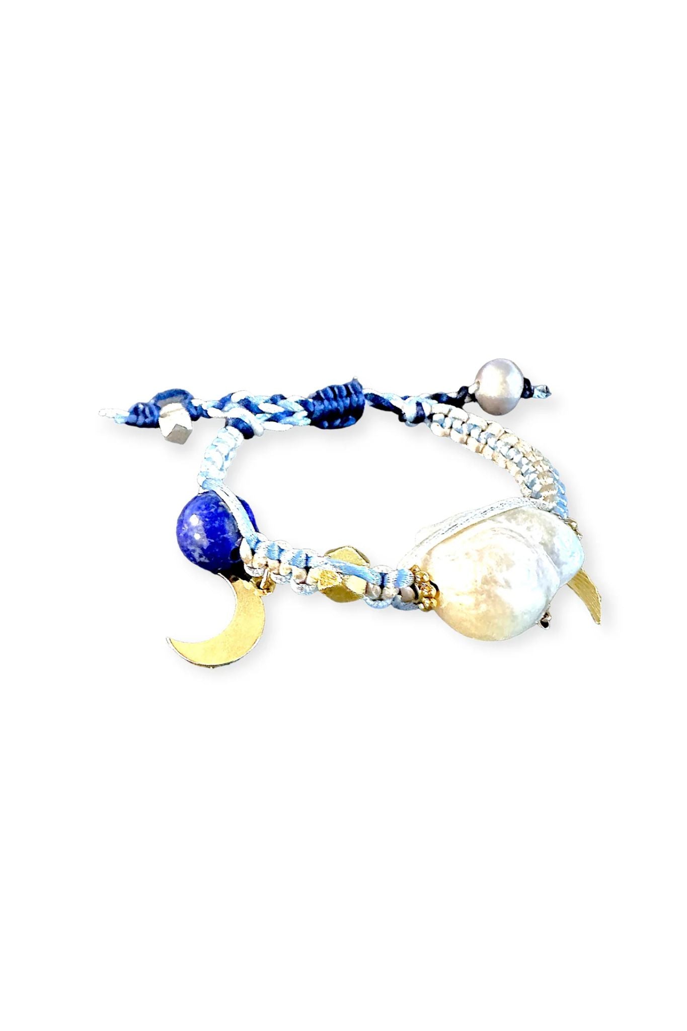 Joie DiGiovanni Blue Sky Angel Baroque Pearl Lapis Gold Rocker Silk Bracelet - Vermillion