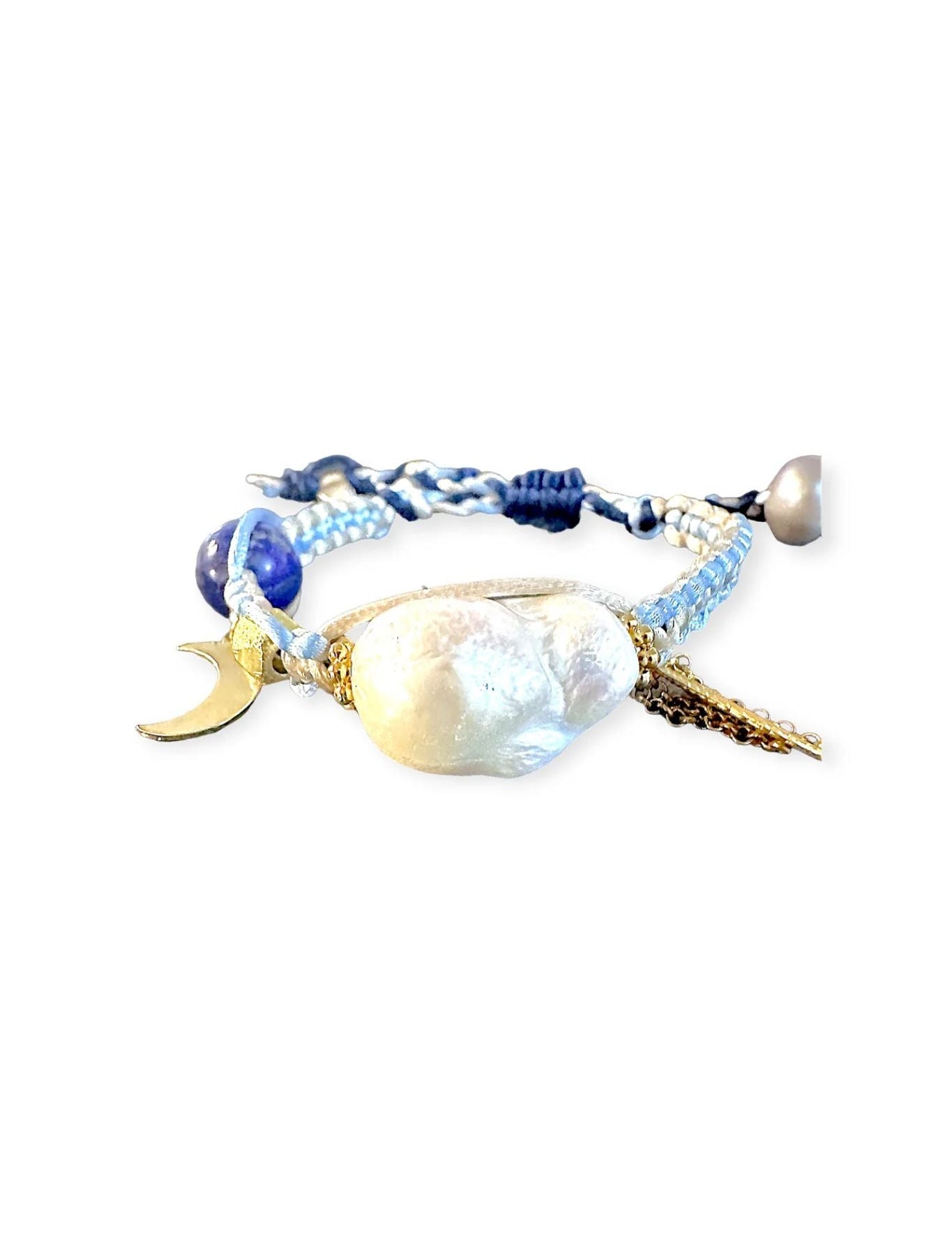 Joie DiGiovanni Blue Sky Angel Baroque Pearl Lapis Gold Rocker Silk Bracelet - Vermillion