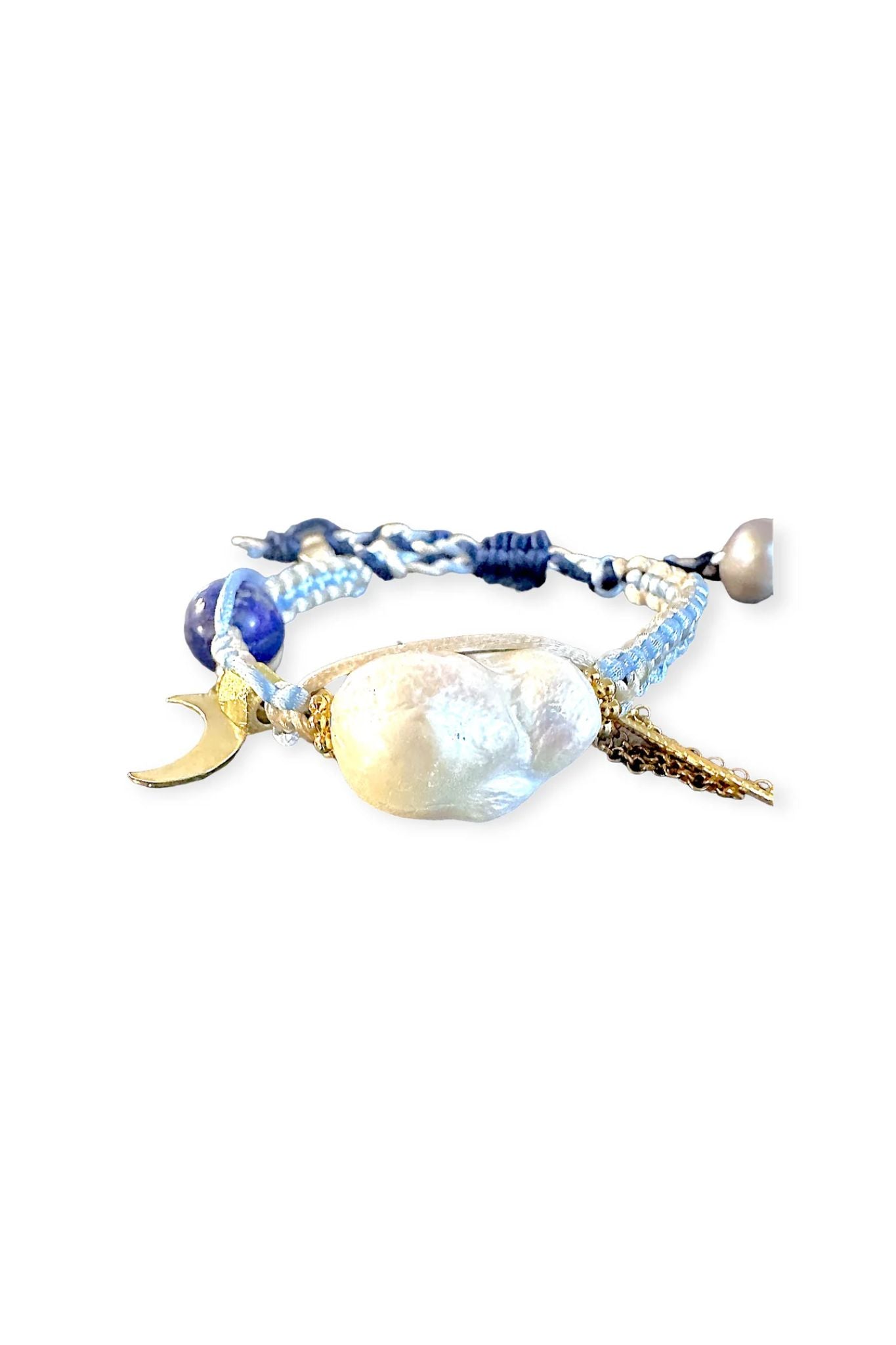 Joie DiGiovanni Blue Sky Angel Baroque Pearl Lapis Gold Rocker Silk Bracelet - Vermillion