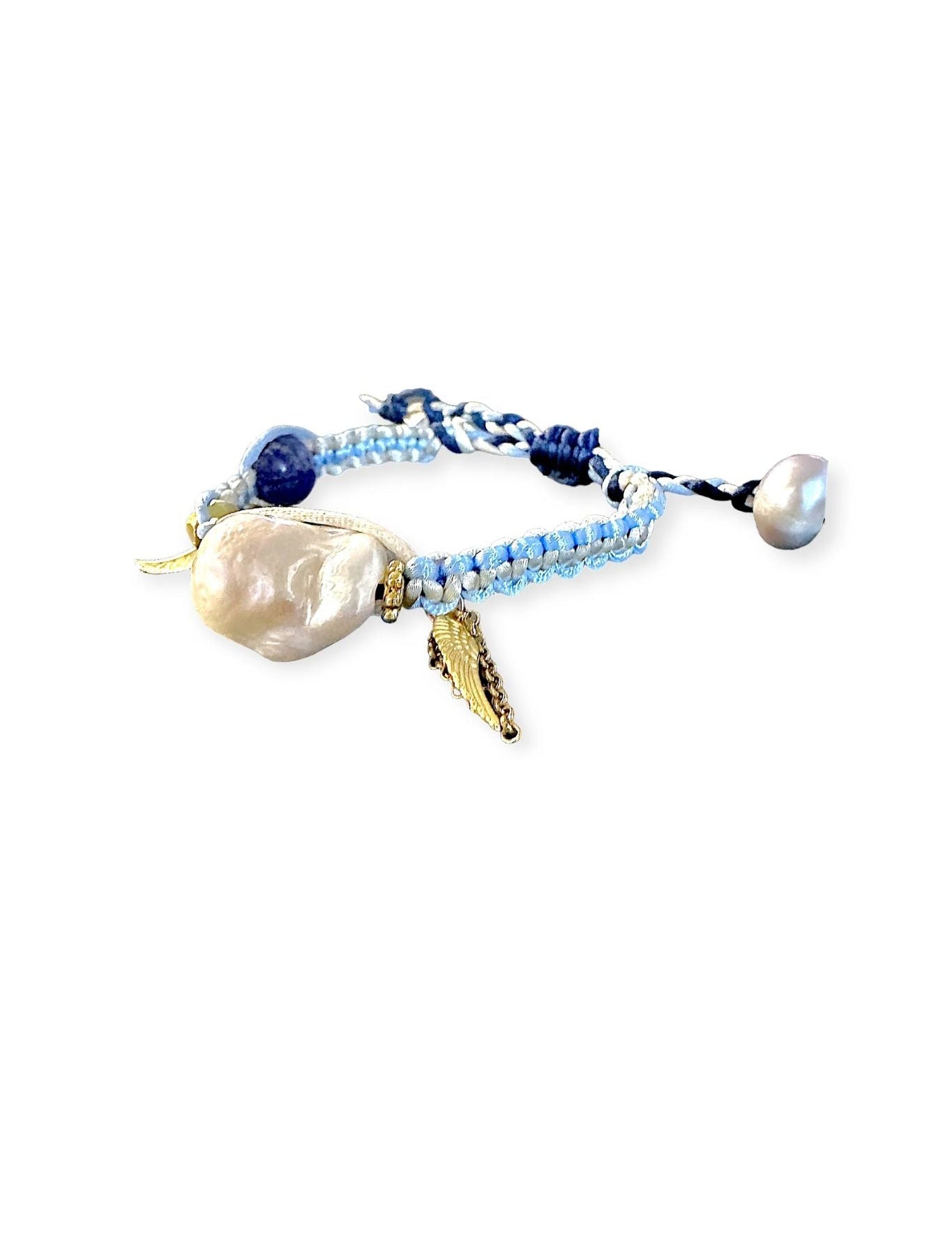 Joie DiGiovanni Blue Sky Angel Baroque Pearl Lapis Gold Rocker Silk Bracelet - Vermillion