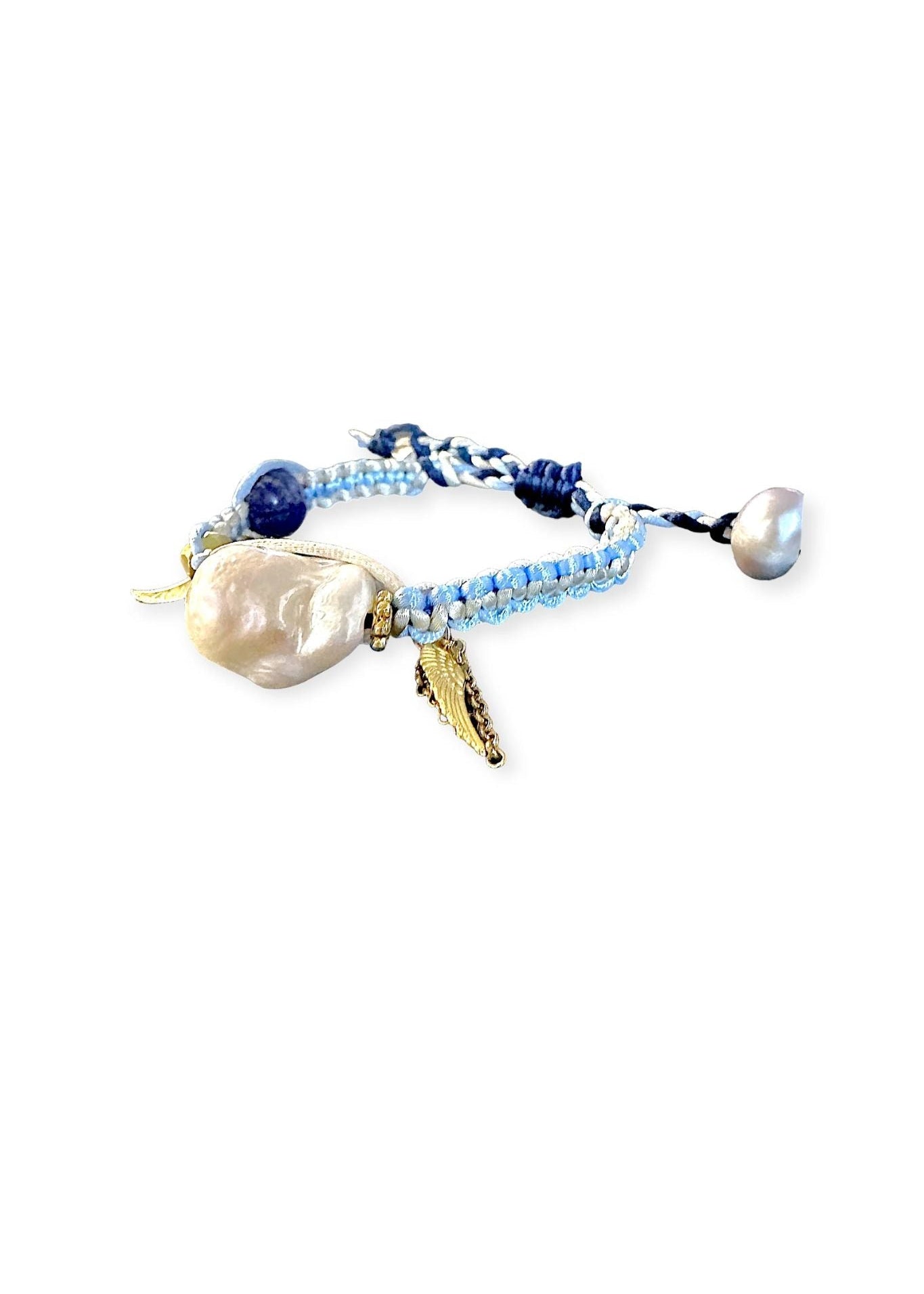 Joie DiGiovanni Blue Sky Angel Baroque Pearl Lapis Gold Rocker Silk Bracelet - Vermillion