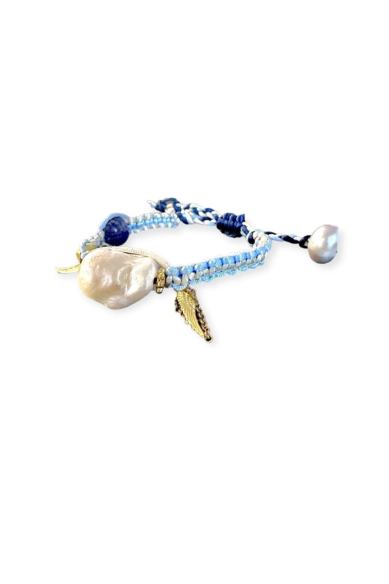 Joie DiGiovanni Blue Sky Angel Baroque Pearl Lapis Gold Rocker Silk Bracelet - Vermillion