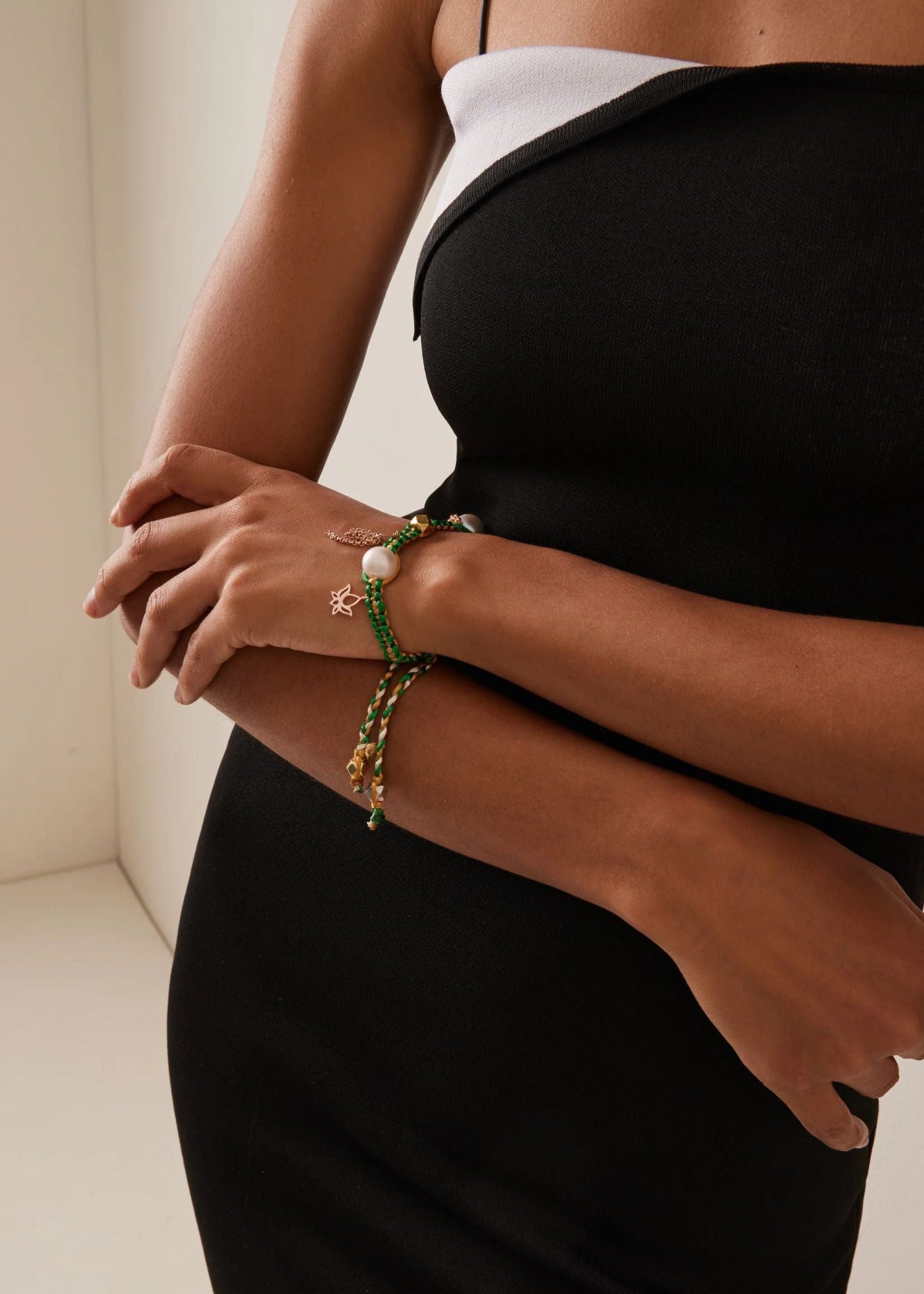 Joie DiGiovanni Golden Green Garden Pearl & Rose Gold Silk Rocker Bracelet - Vermillion