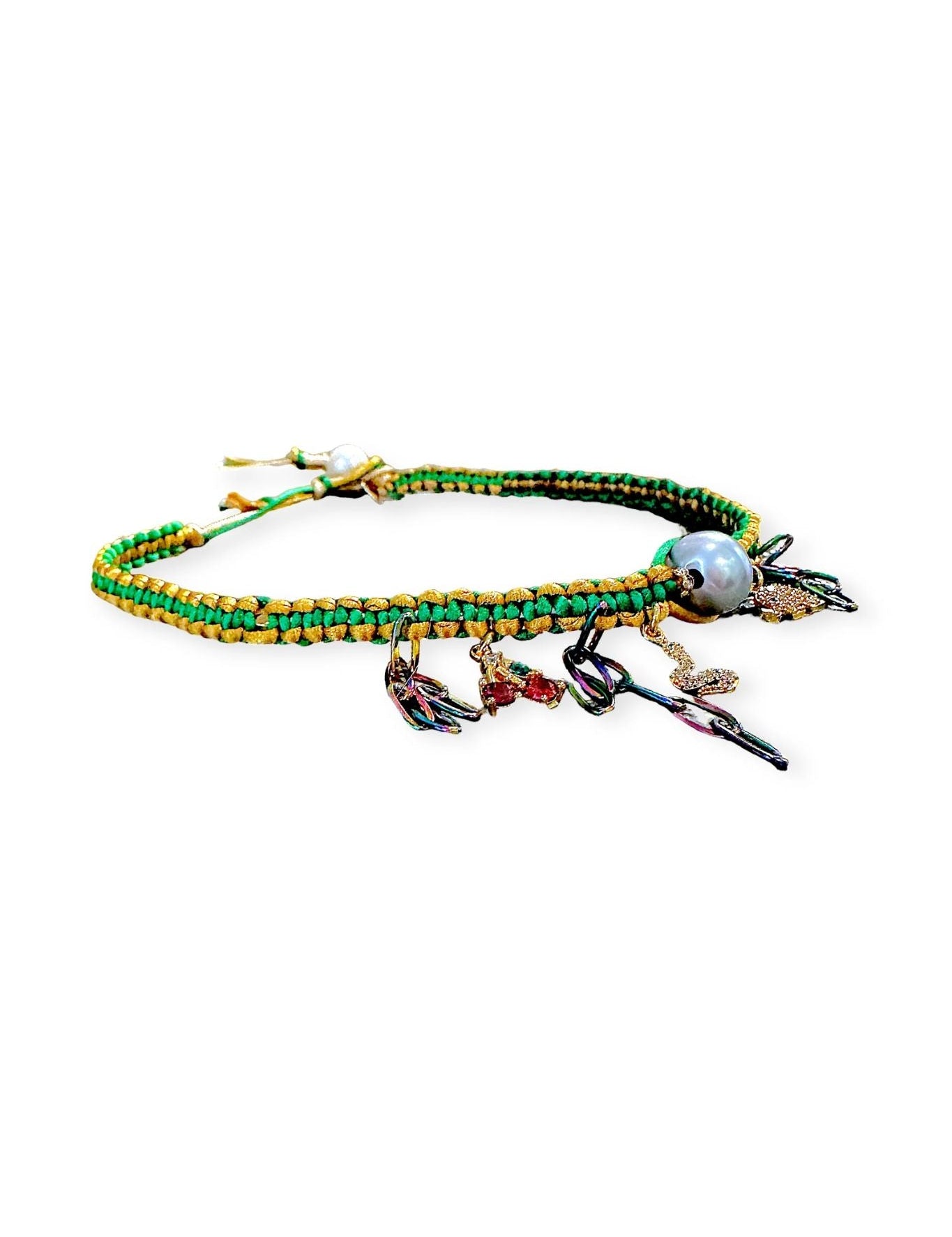 Joie DiGiovanni Green with Envy Lucky Charm Silk Rocker Choker - Vermillion