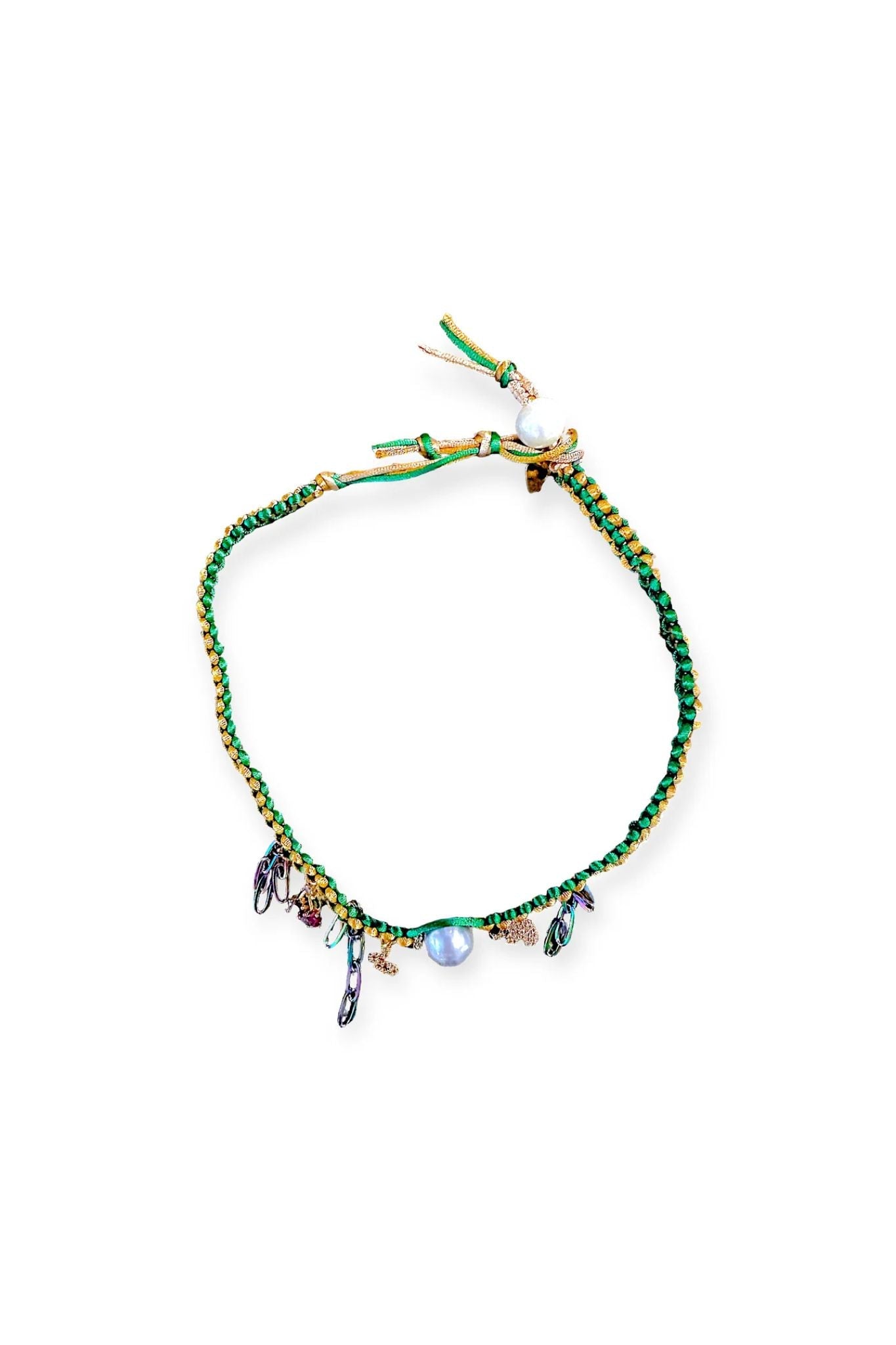 Joie DiGiovanni Green with Envy Lucky Charm Silk Rocker Choker - Vermillion