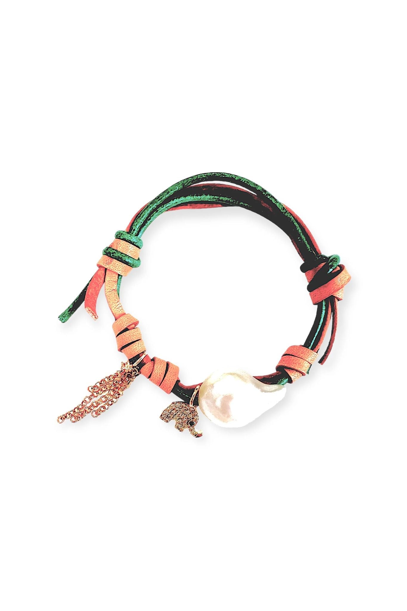 Joie DiGiovanni Lucky Elephant Baroque Pearl Chain Rocker Bracelet - Vermillion