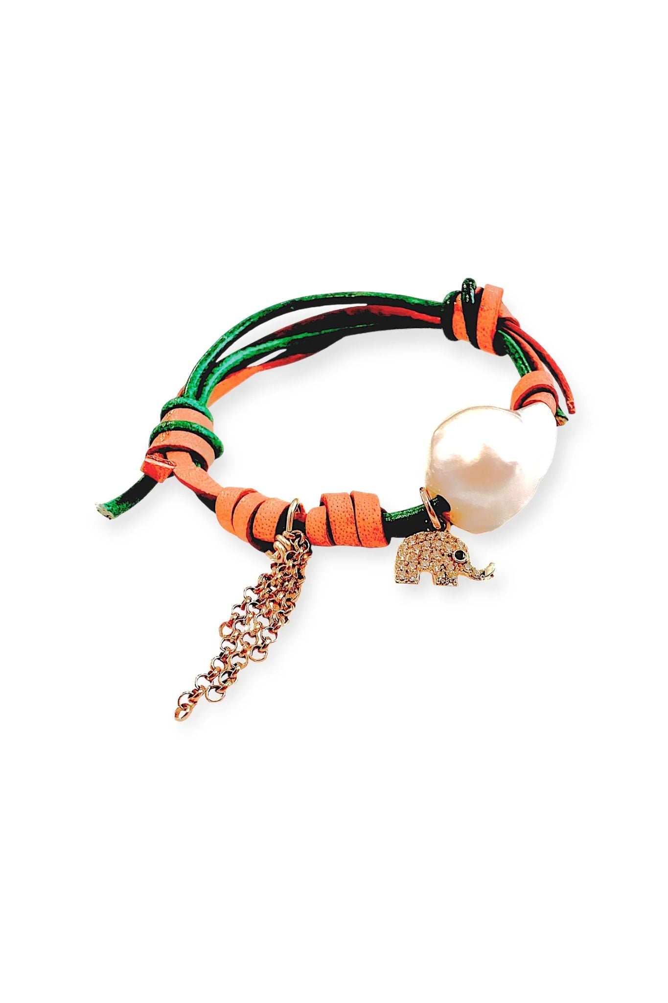 Joie DiGiovanni Lucky Elephant Baroque Pearl Chain Rocker Bracelet - Vermillion