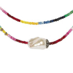 Joie DiGiovanni Ruby Emerald Sapphire Diamond Baroque Pearl Gemstone Necklace - Vermillion