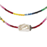Joie DiGiovanni Ruby Emerald Sapphire Diamond Baroque Pearl Gemstone Necklace - Vermillion