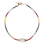 Joie DiGiovanni Ruby Emerald Sapphire Diamond Baroque Pearl Gemstone Necklace - Vermillion