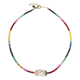 Joie DiGiovanni Ruby Emerald Sapphire Diamond Baroque Pearl Gemstone Necklace - Vermillion