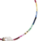 Joie DiGiovanni Ruby Emerald Sapphire Diamond Baroque Pearl Gemstone Necklace - Vermillion