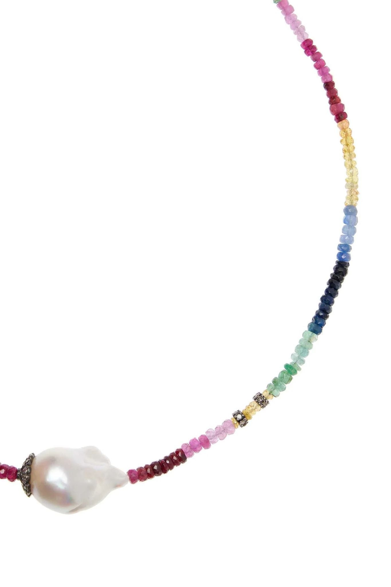 Joie DiGiovanni Ruby Emerald Sapphire Diamond Baroque Pearl Gemstone Necklace - Vermillion