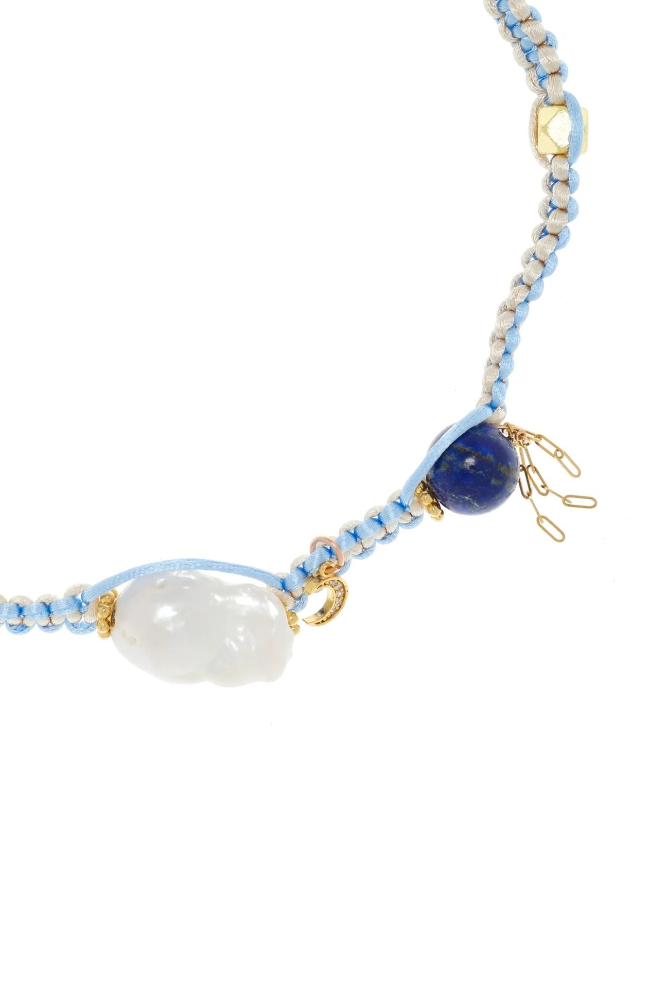 Joie DiGiovanni Summer dream sky baroque Pearl lucky charm and gold silk rocker choker - Vermillion