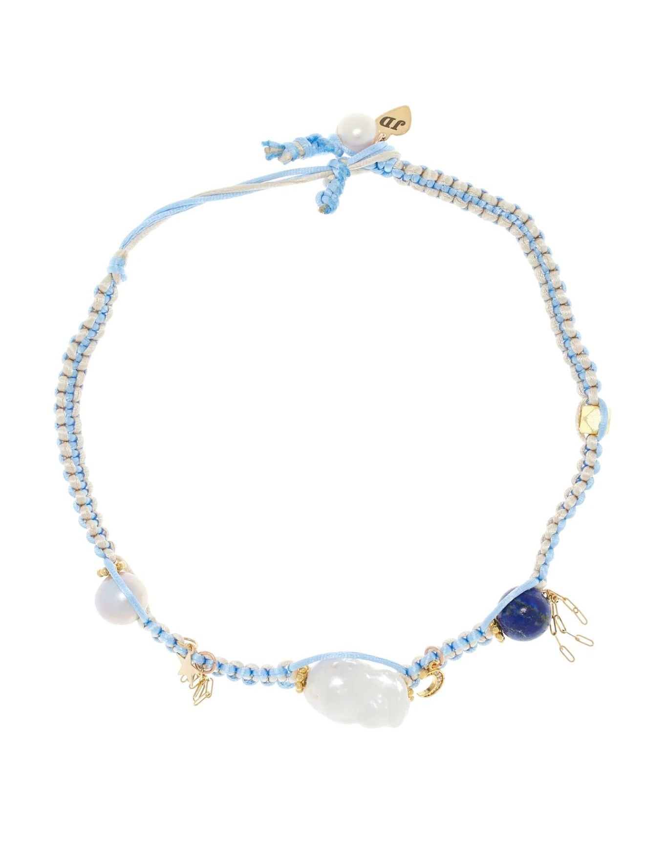 Joie DiGiovanni Summer dream sky baroque Pearl lucky charm and gold silk rocker choker - Vermillion