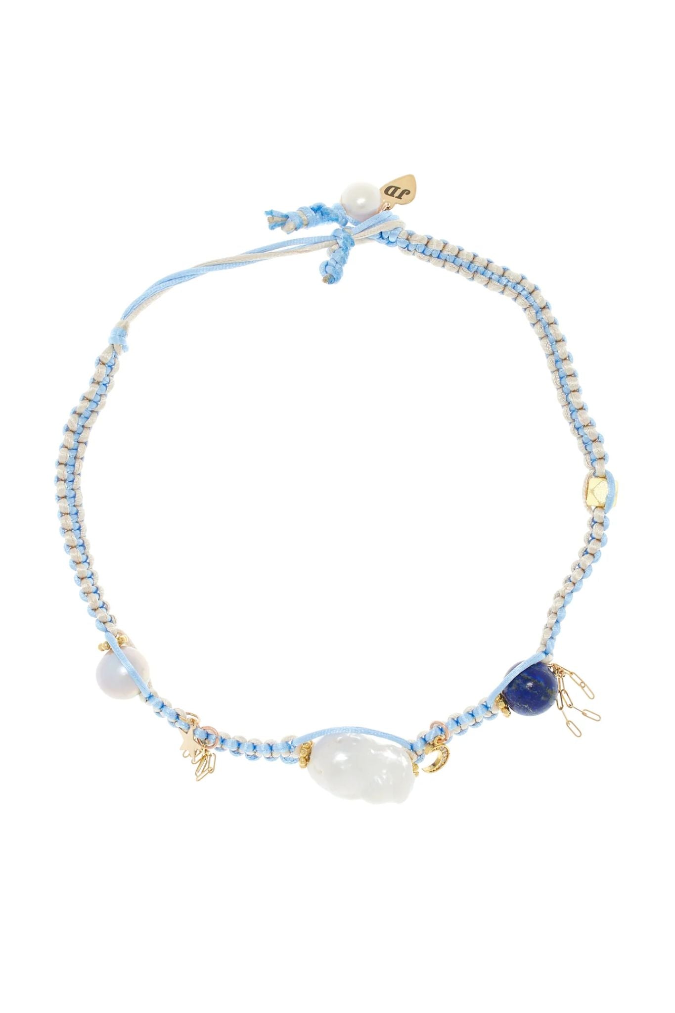 Joie DiGiovanni Summer dream sky baroque Pearl lucky charm and gold silk rocker choker - Vermillion