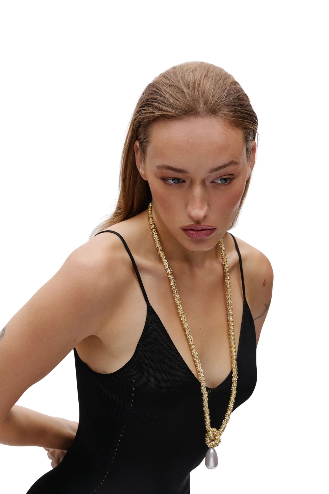 Julietta Pearl Drop Linea Necklace - Vermillion