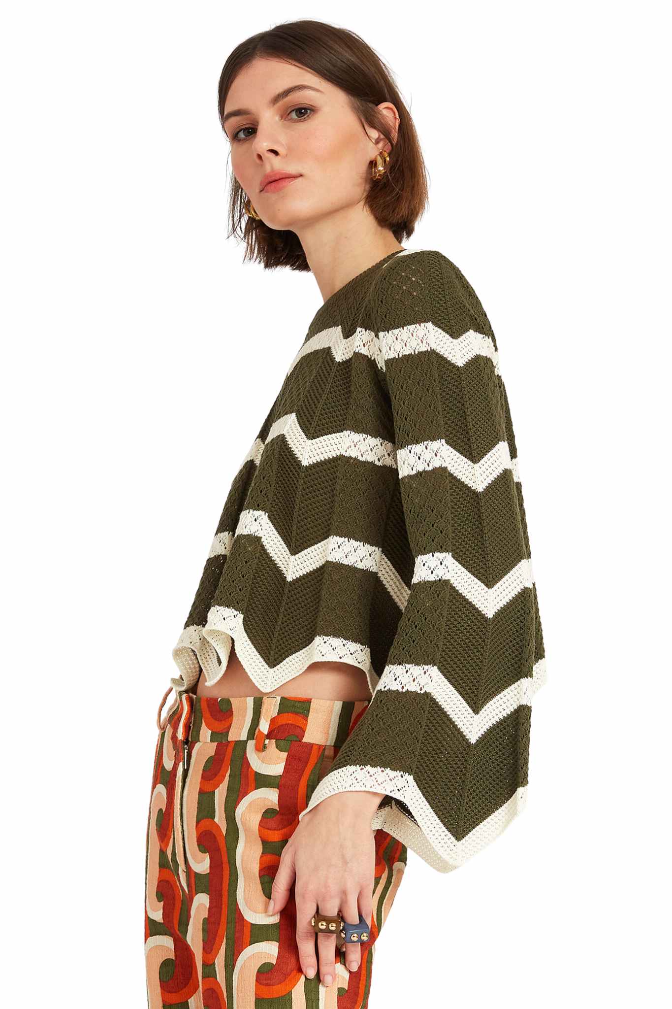 La Double J Chevron Crop Sweater - Vermillion