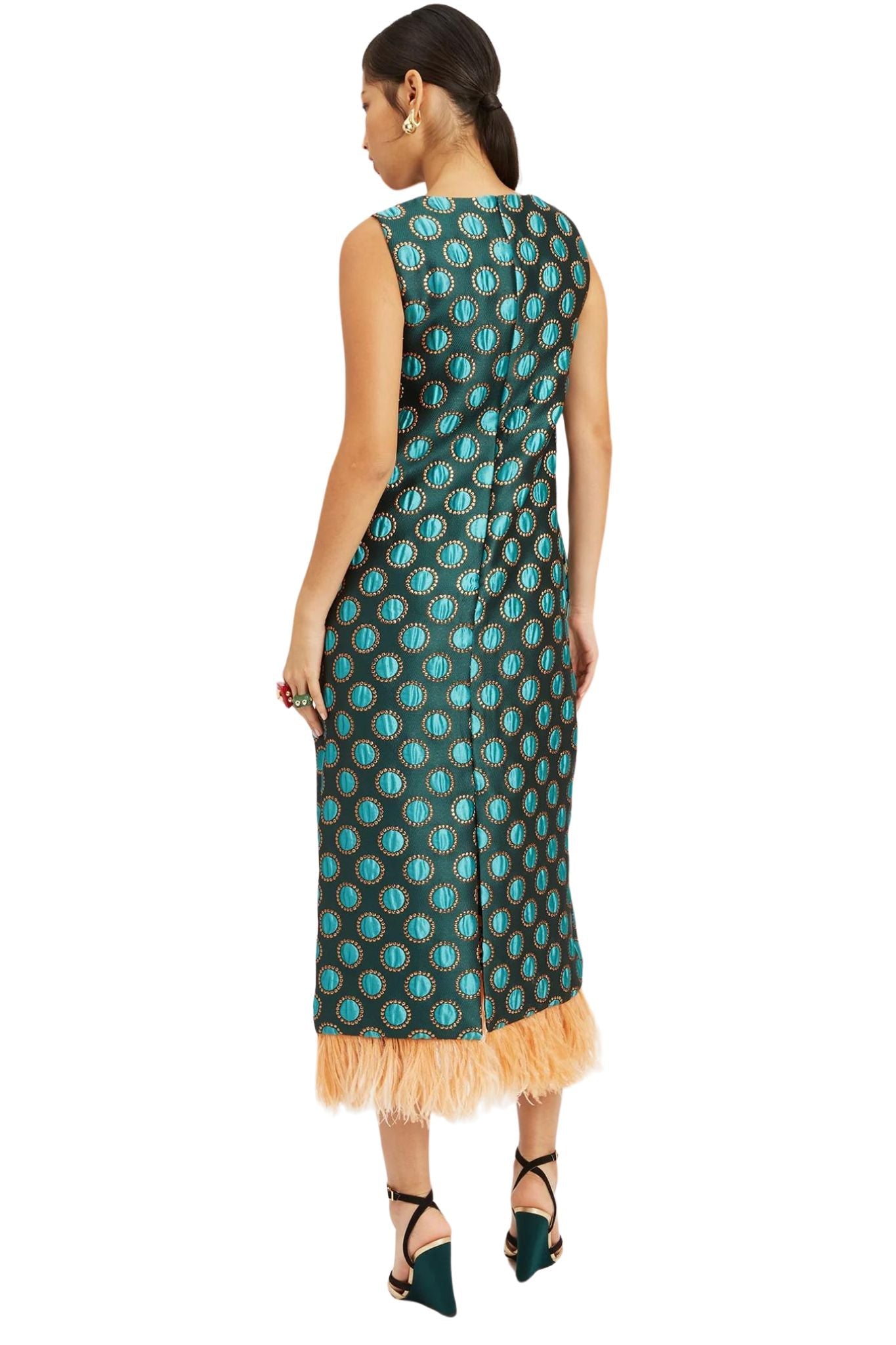 La Double J Column Dress with Feathers - Vermillion