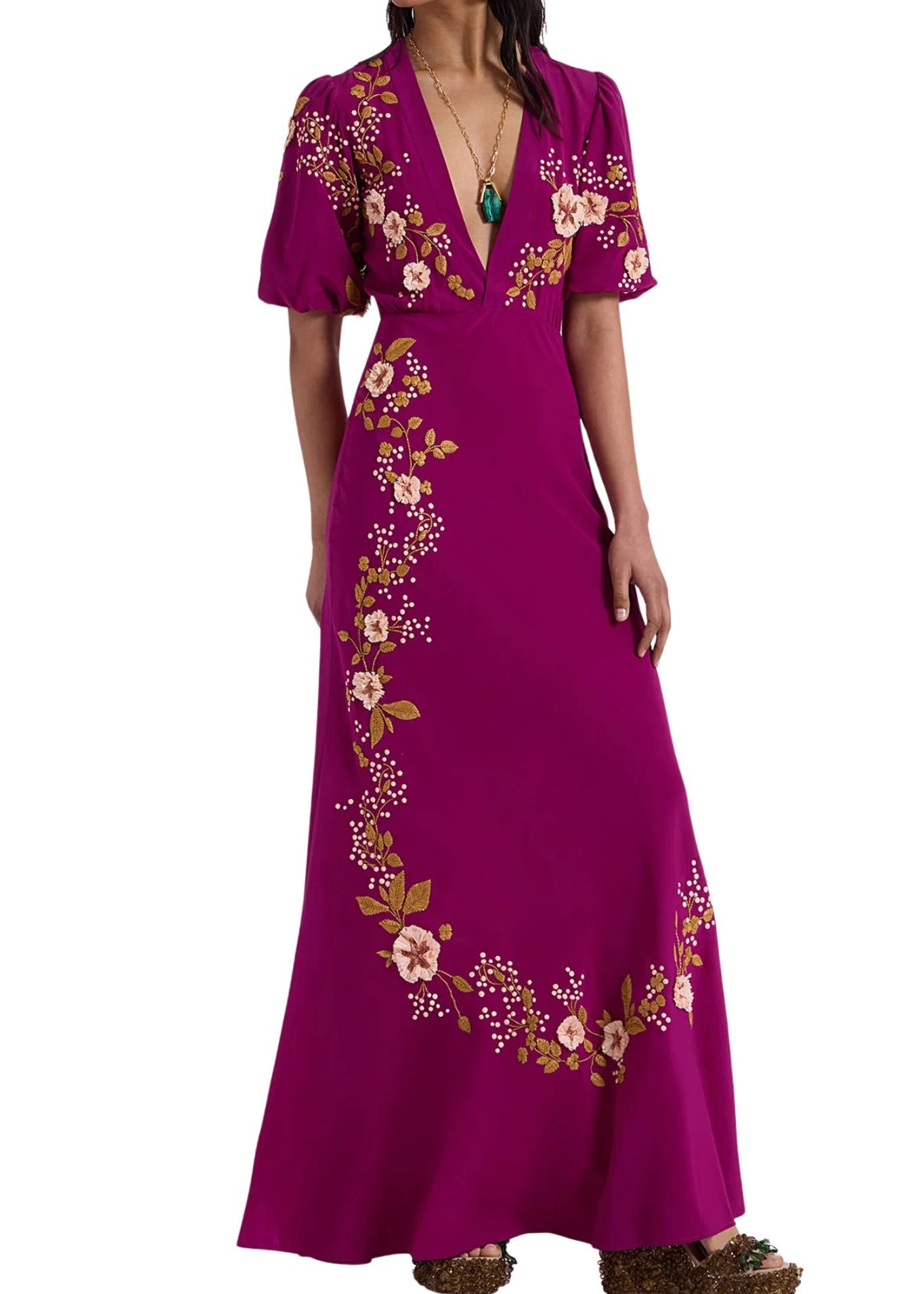 La Double J Marlene Dress Embroidered - Vermillion