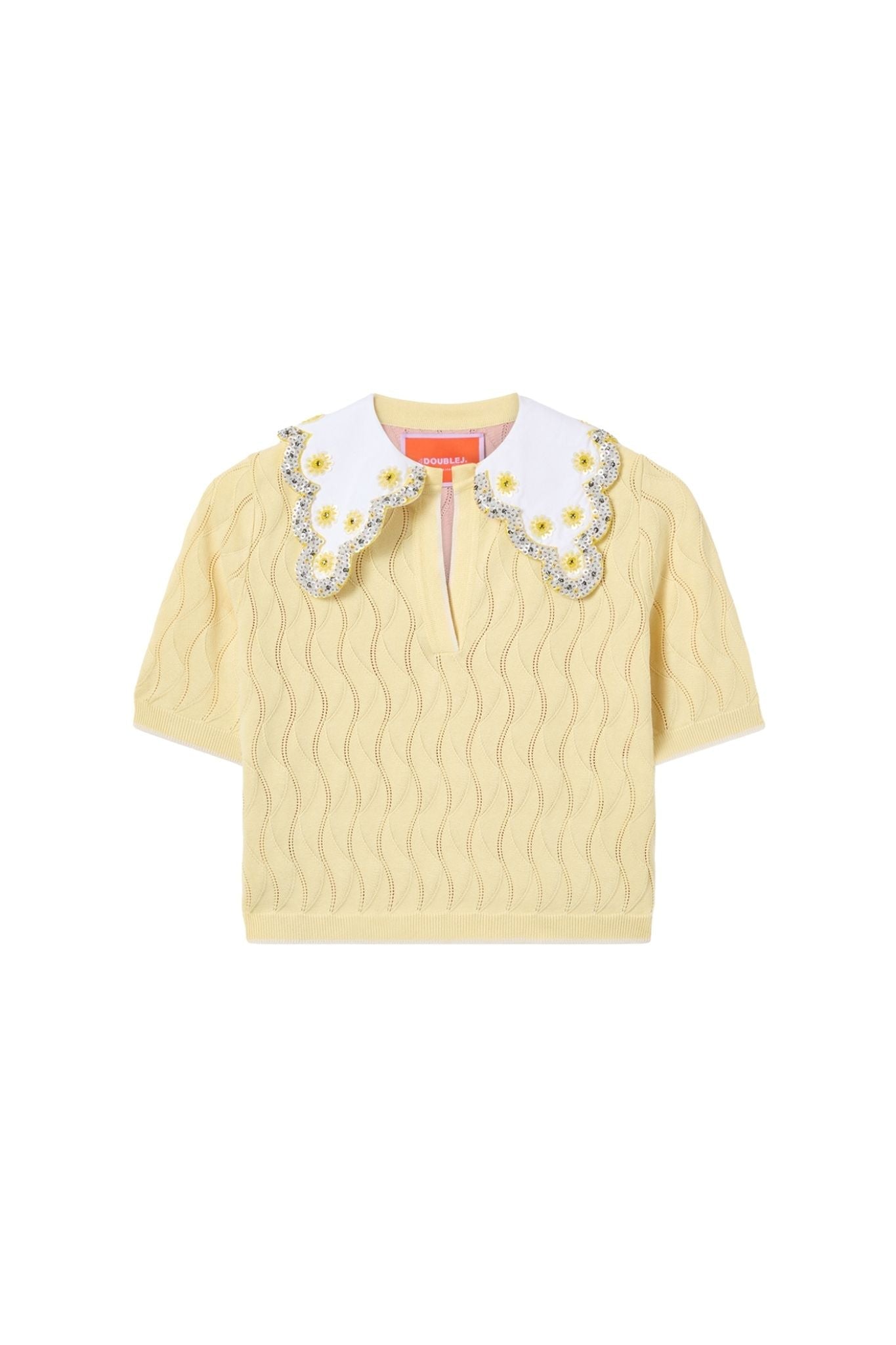 La DoubleJ Embroidered Crop Polo - Vermillion