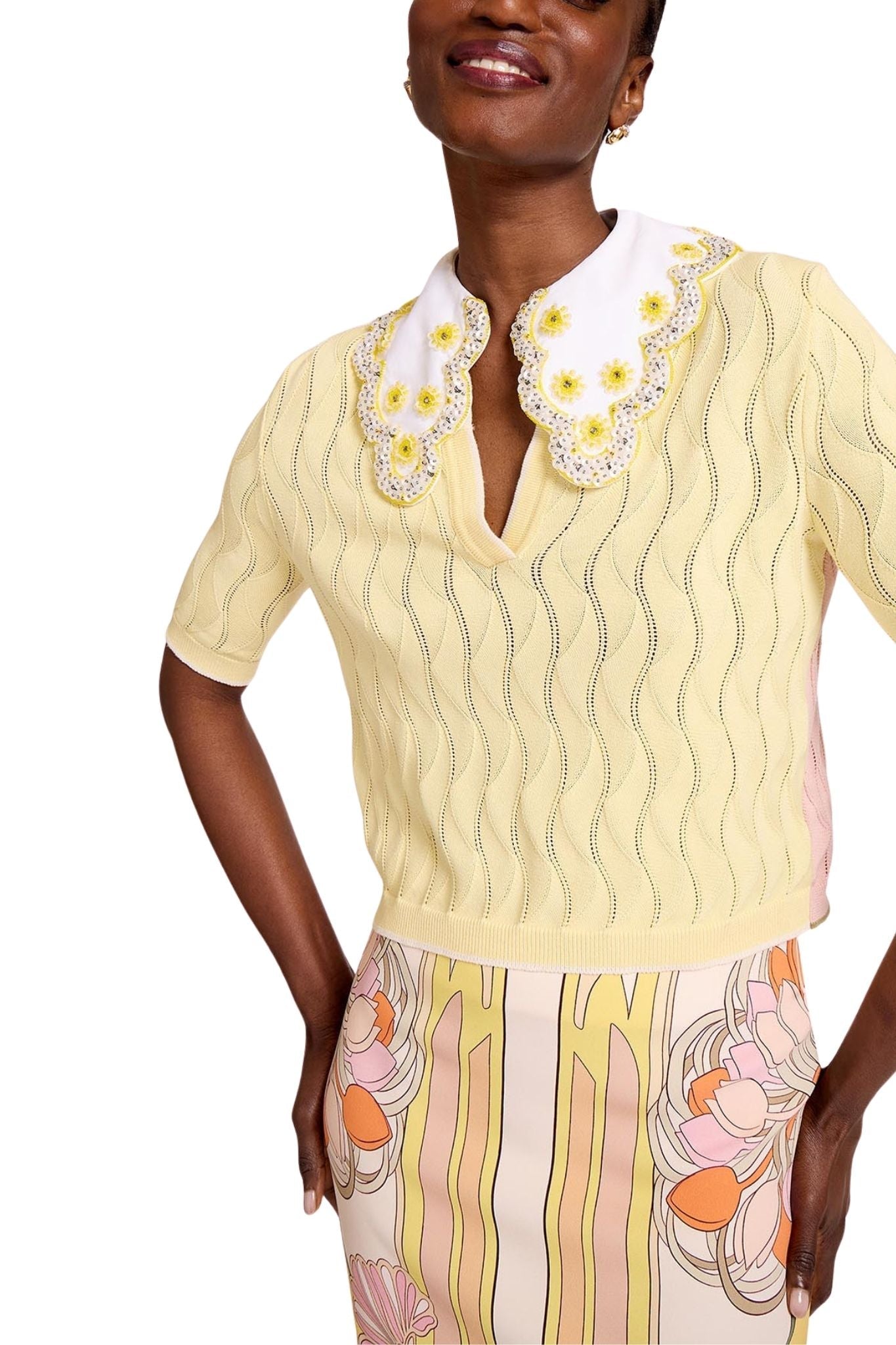 La DoubleJ Embroidered Crop Polo - Vermillion