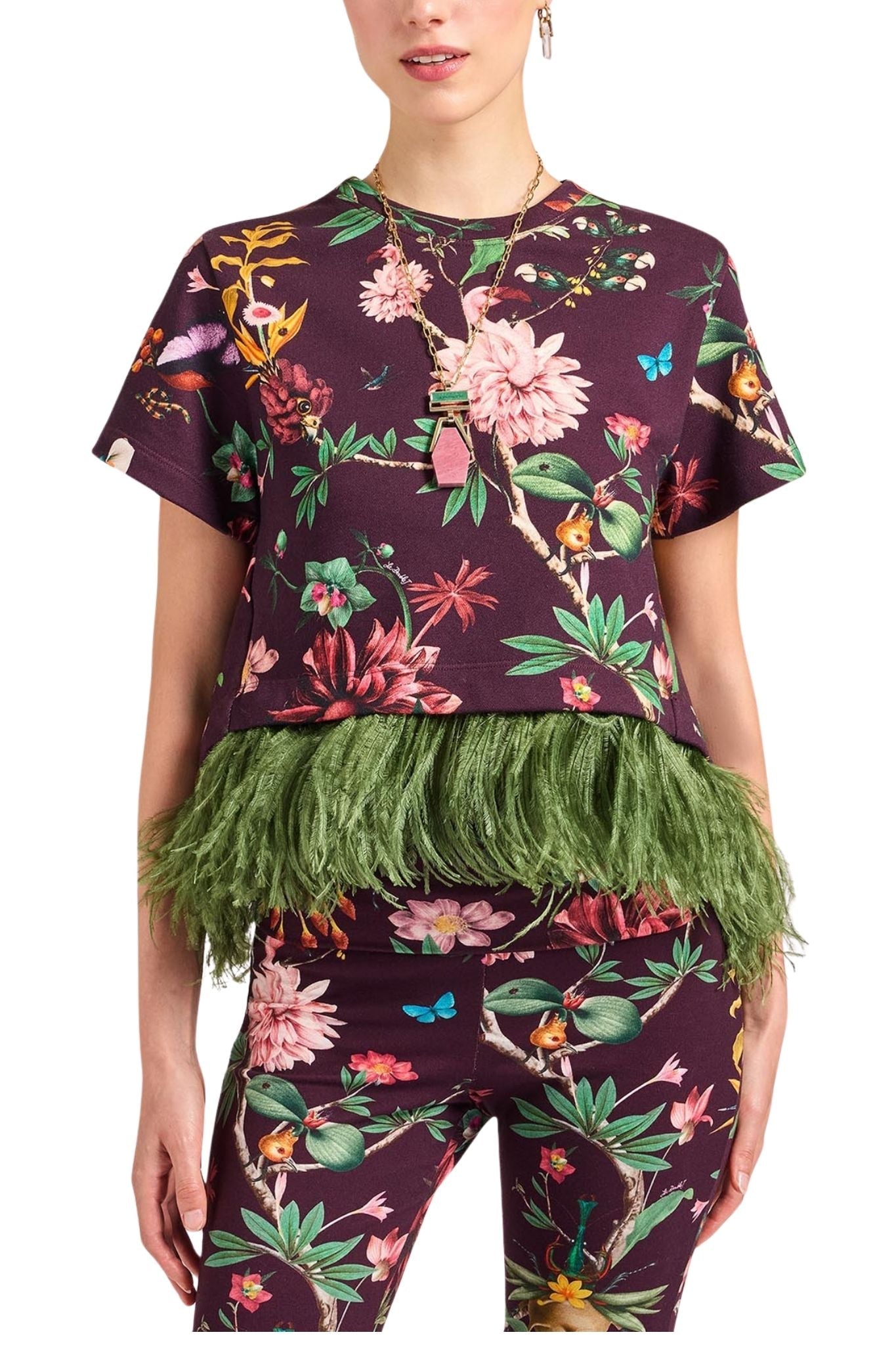 La Doublej La Scala Tee With Feathers - Vermillion