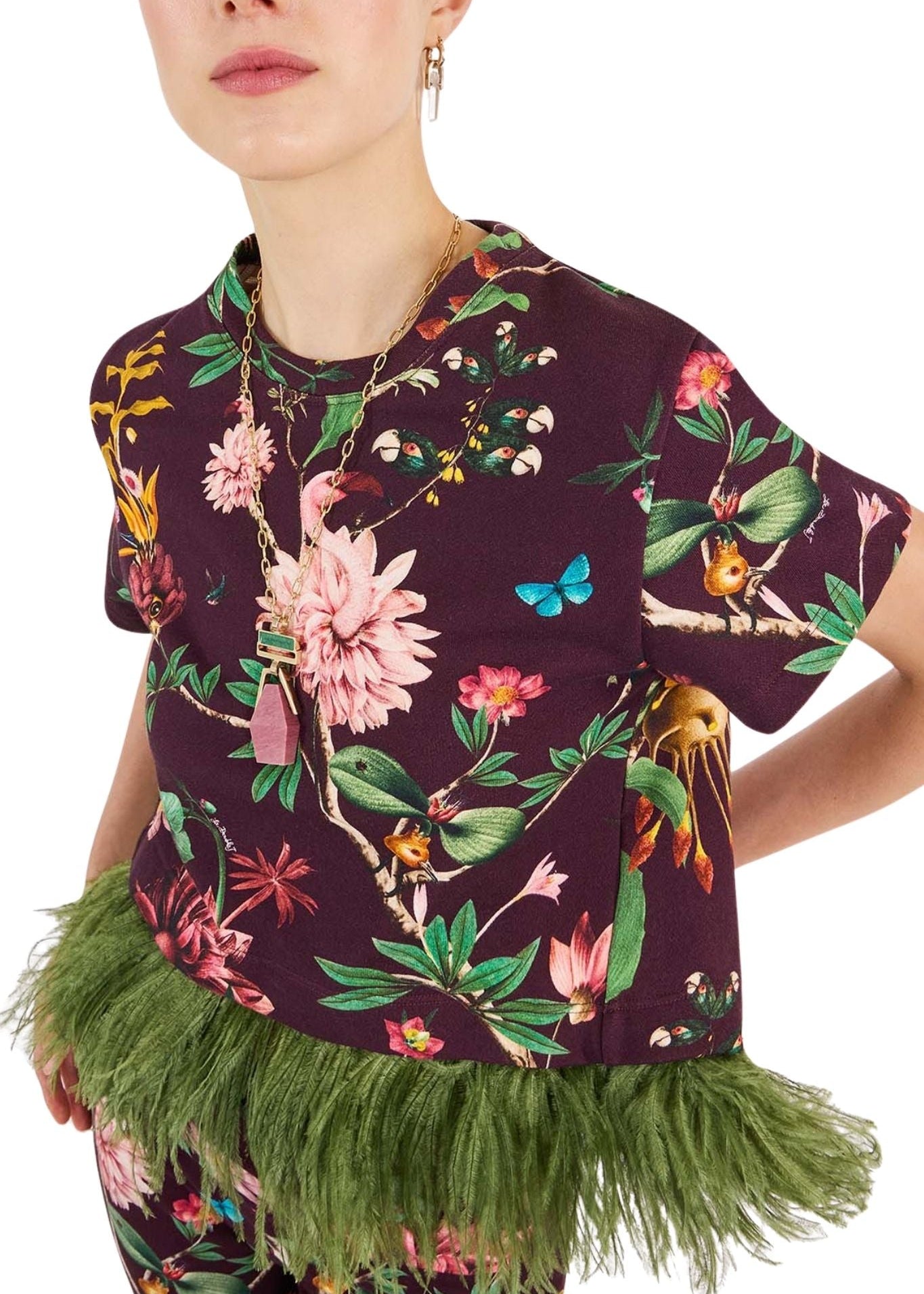 La Doublej La Scala Tee With Feathers - Vermillion