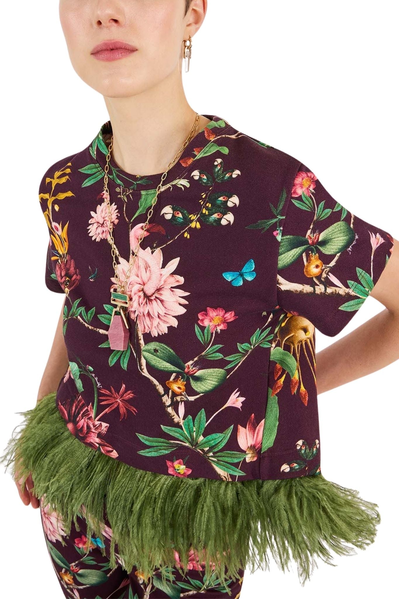 La Doublej La Scala Tee With Feathers - Vermillion