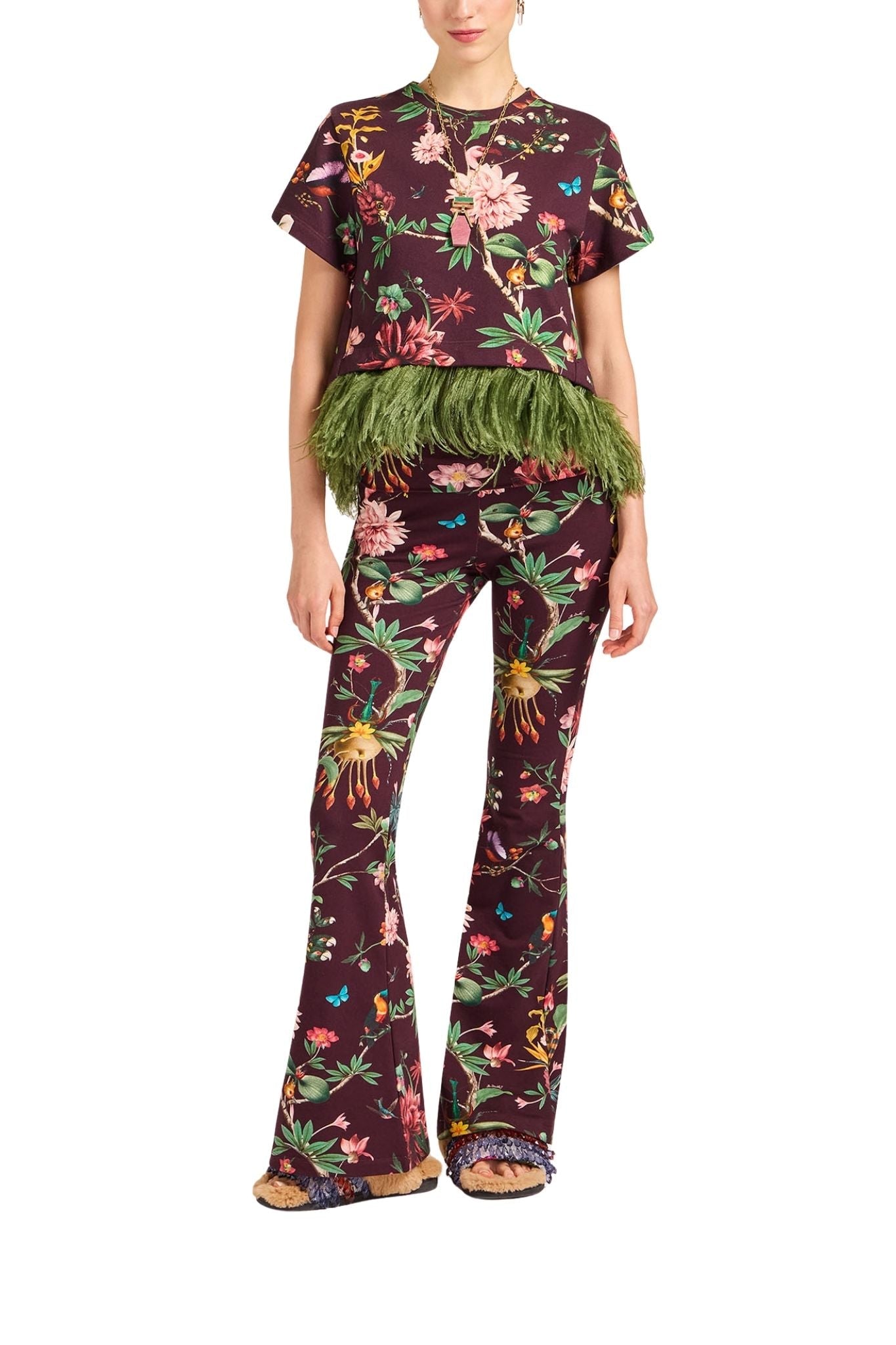 La Doublej La Scala Tee With Feathers - Vermillion