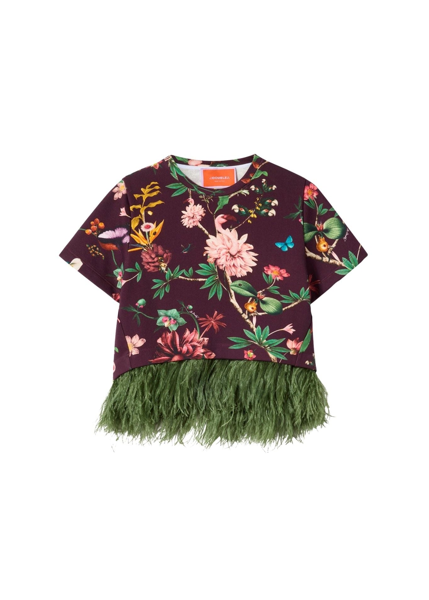 La Doublej La Scala Tee With Feathers - Vermillion