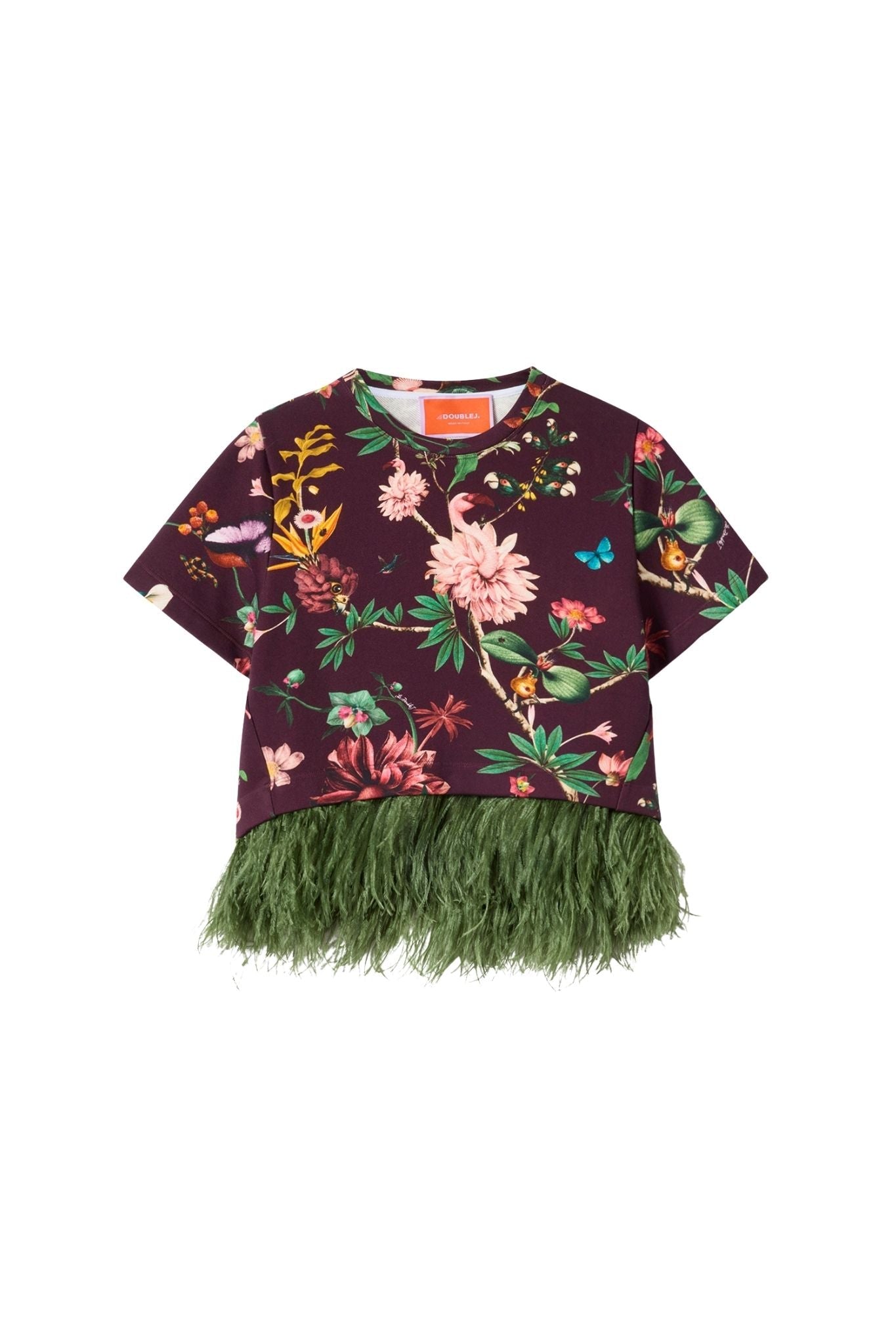 La Doublej La Scala Tee With Feathers - Vermillion