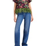 La Doublej La Scala Tee With Feathers - Vermillion