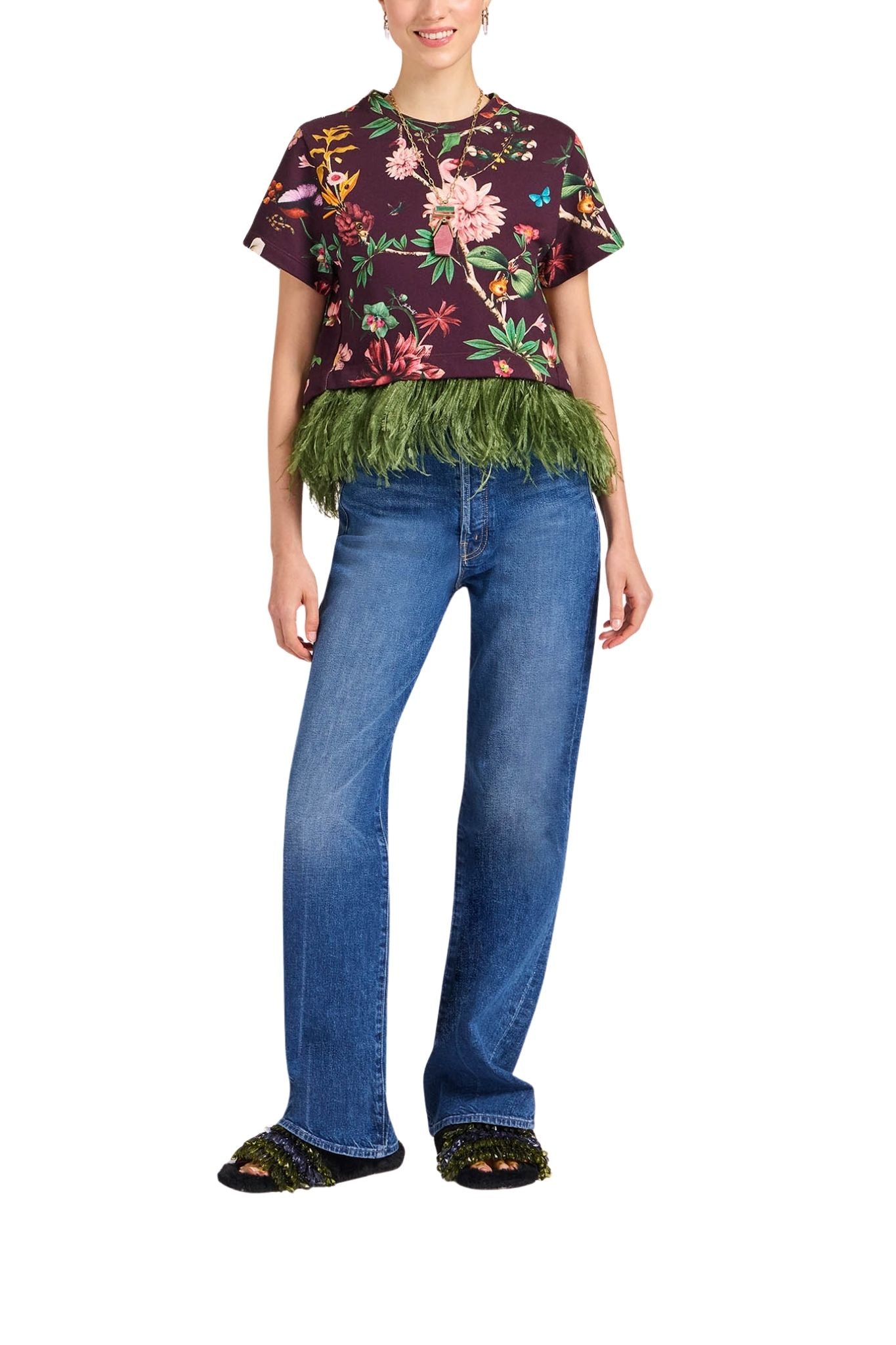 La Doublej La Scala Tee With Feathers - Vermillion