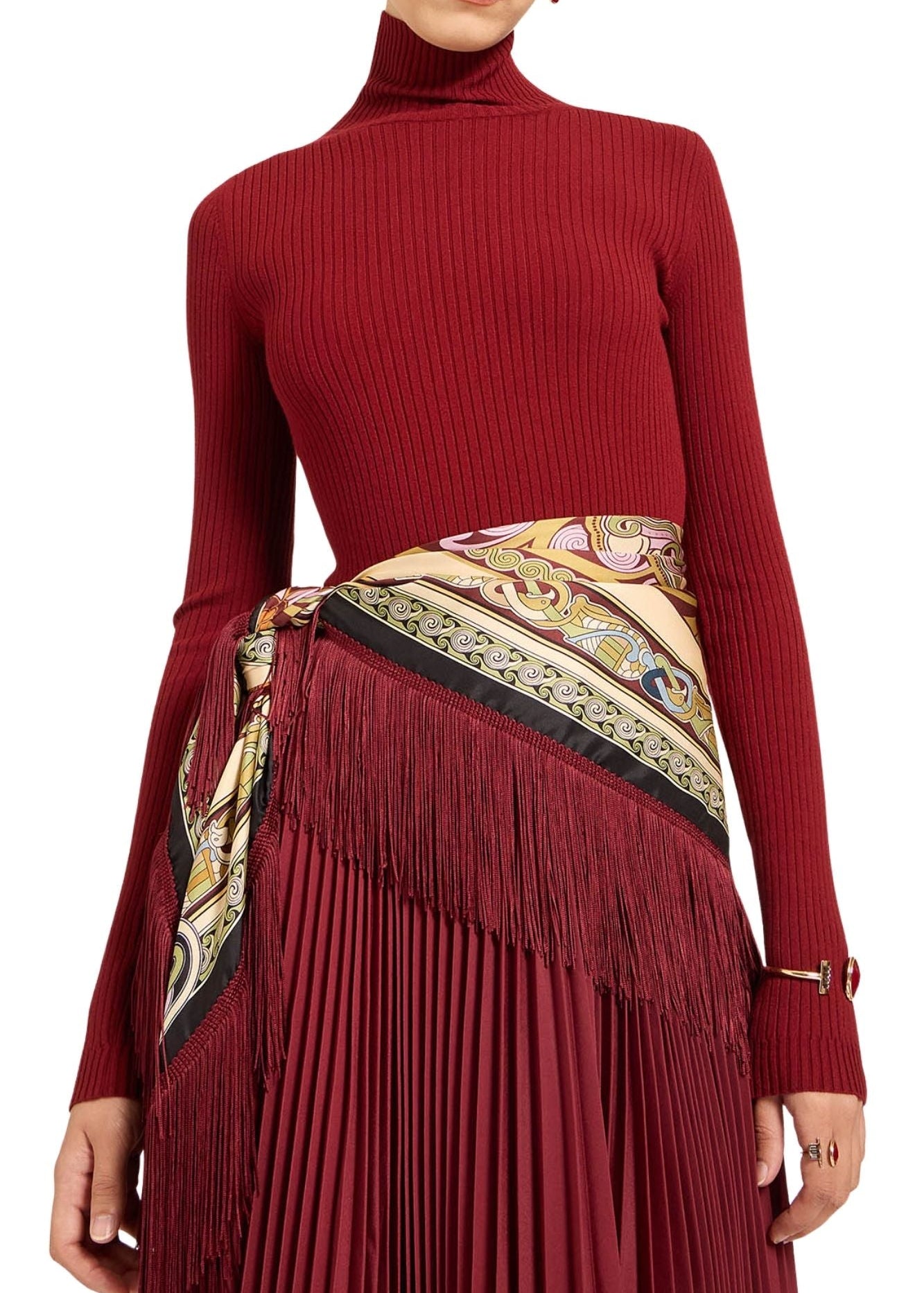 La DoubleJ Reversible Fringe Foulard 90 - Vermillion
