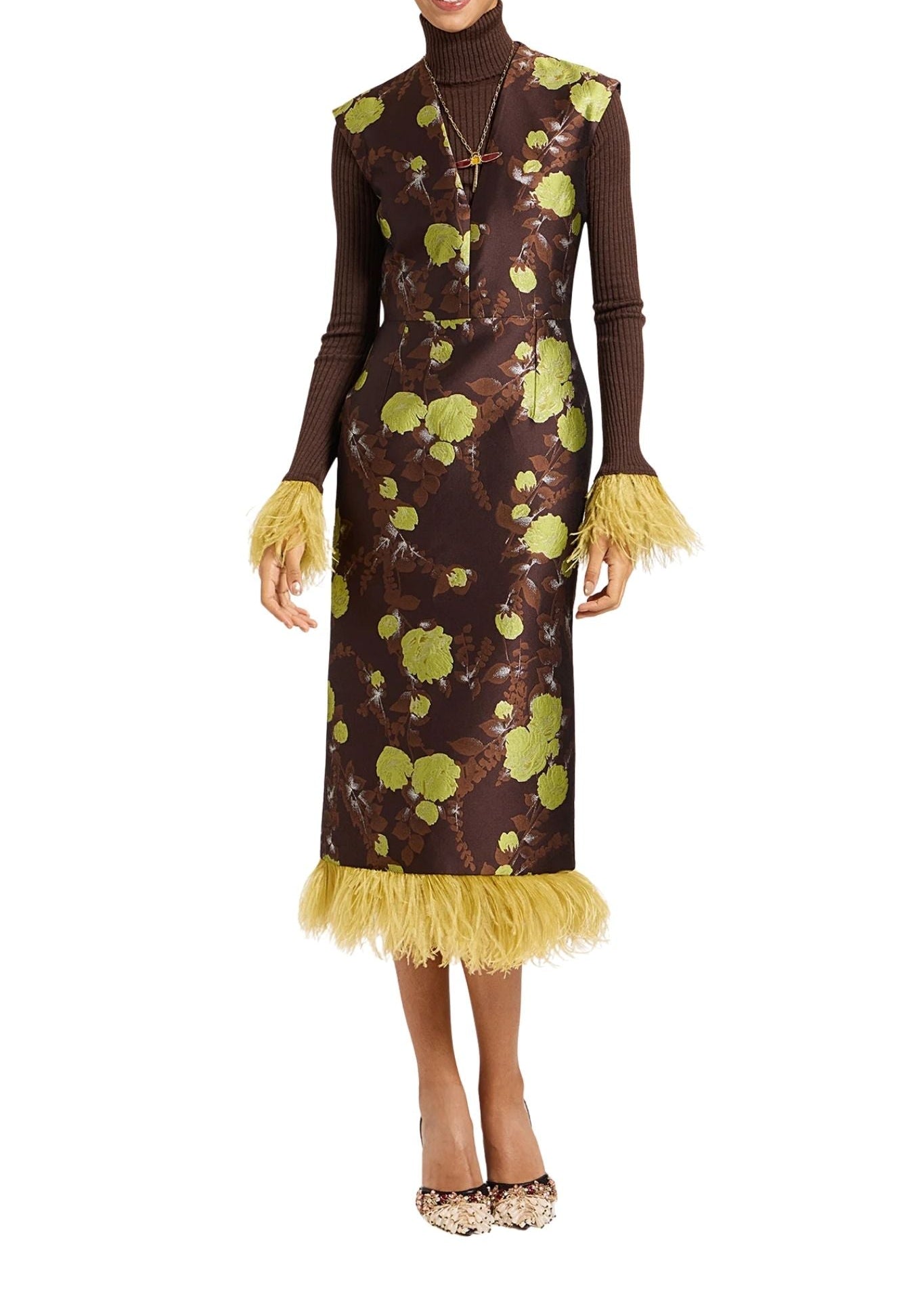 La DoubleJ Sleek Dress with Feathers - Vermillion