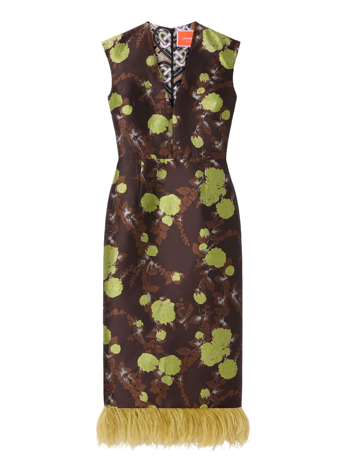 La DoubleJ Sleek Dress with Feathers - Vermillion