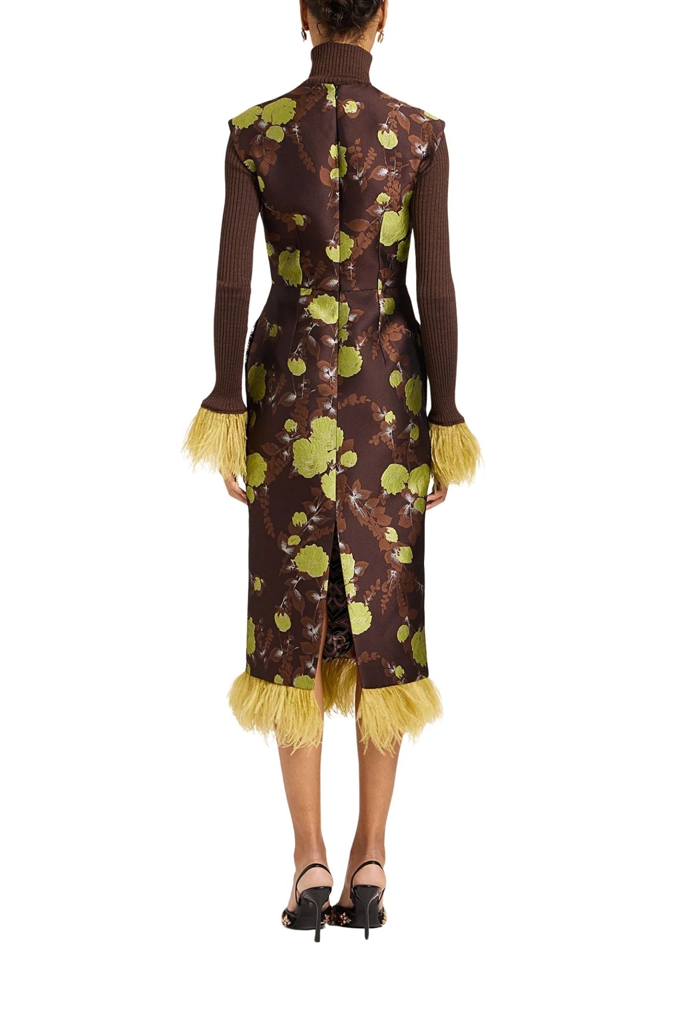 La DoubleJ Sleek Dress with Feathers - Vermillion