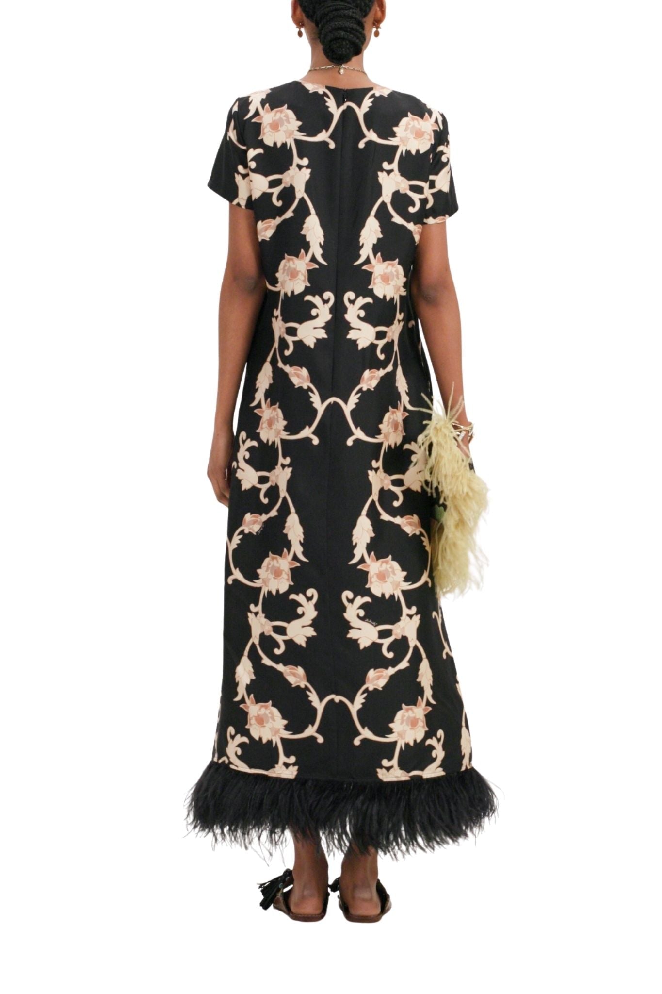 La DoubleJ Swing Dress with Feathers - Vermillion