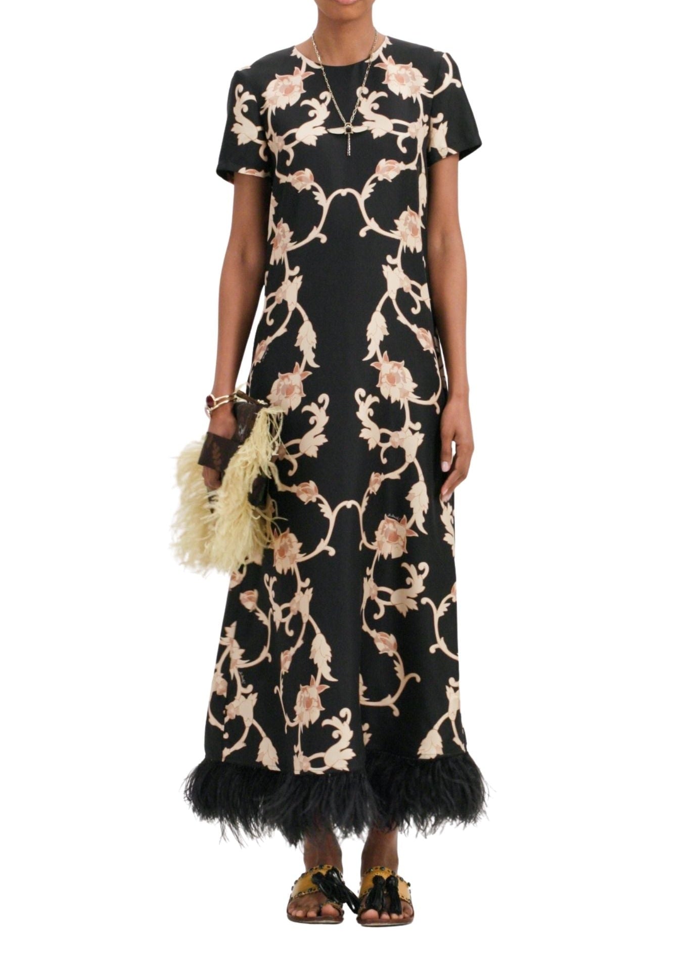 La DoubleJ Swing Dress with Feathers - Vermillion