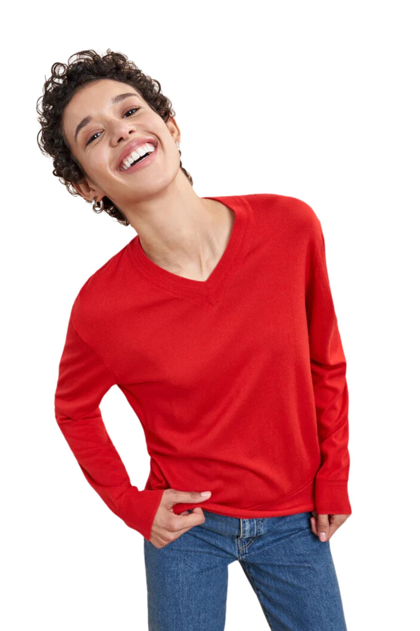 La Ligne Ben V Neck Sweater - Vermillion