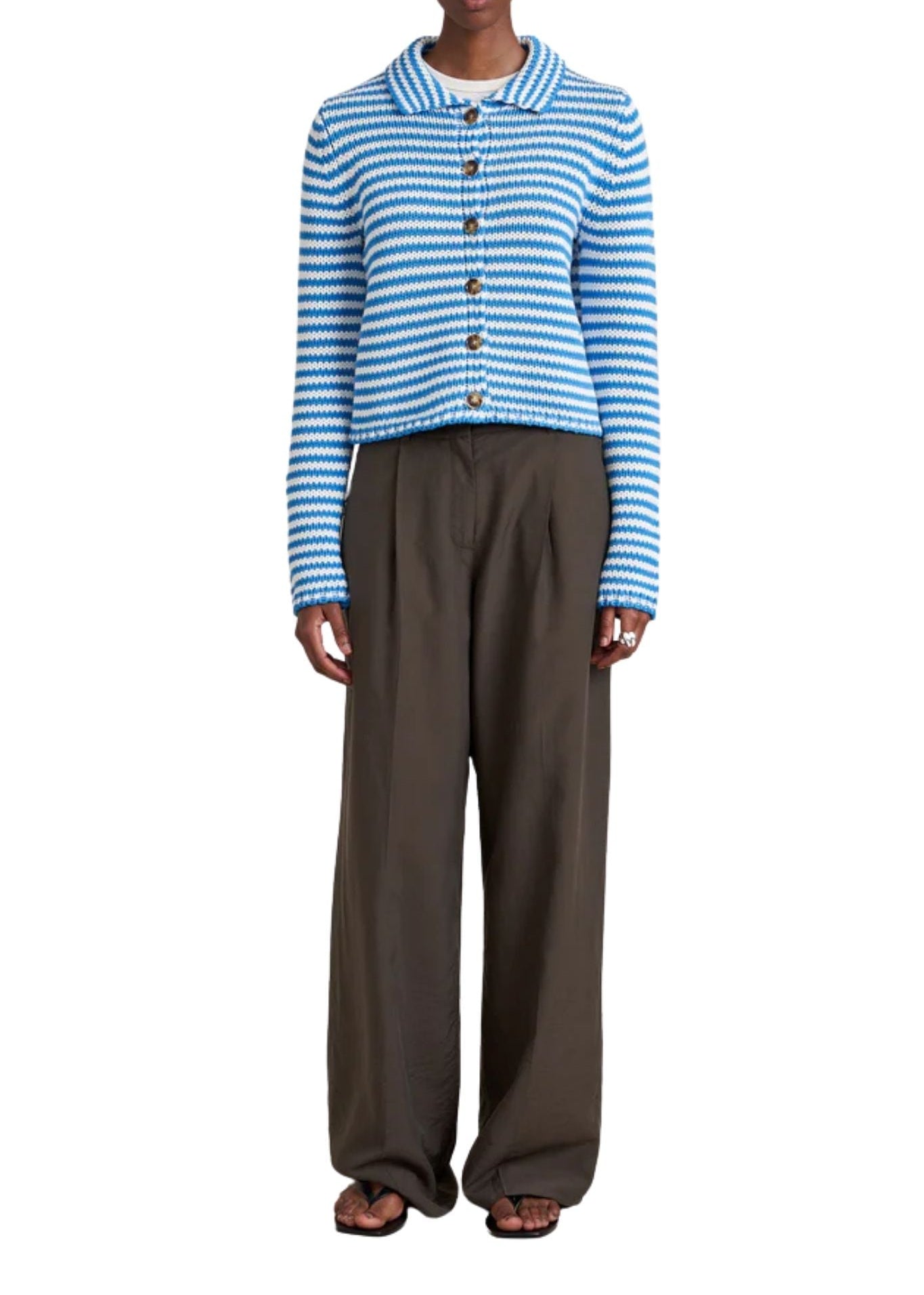 La Ligne Fine Stripe Mini Marina Cardigan - Vermillion