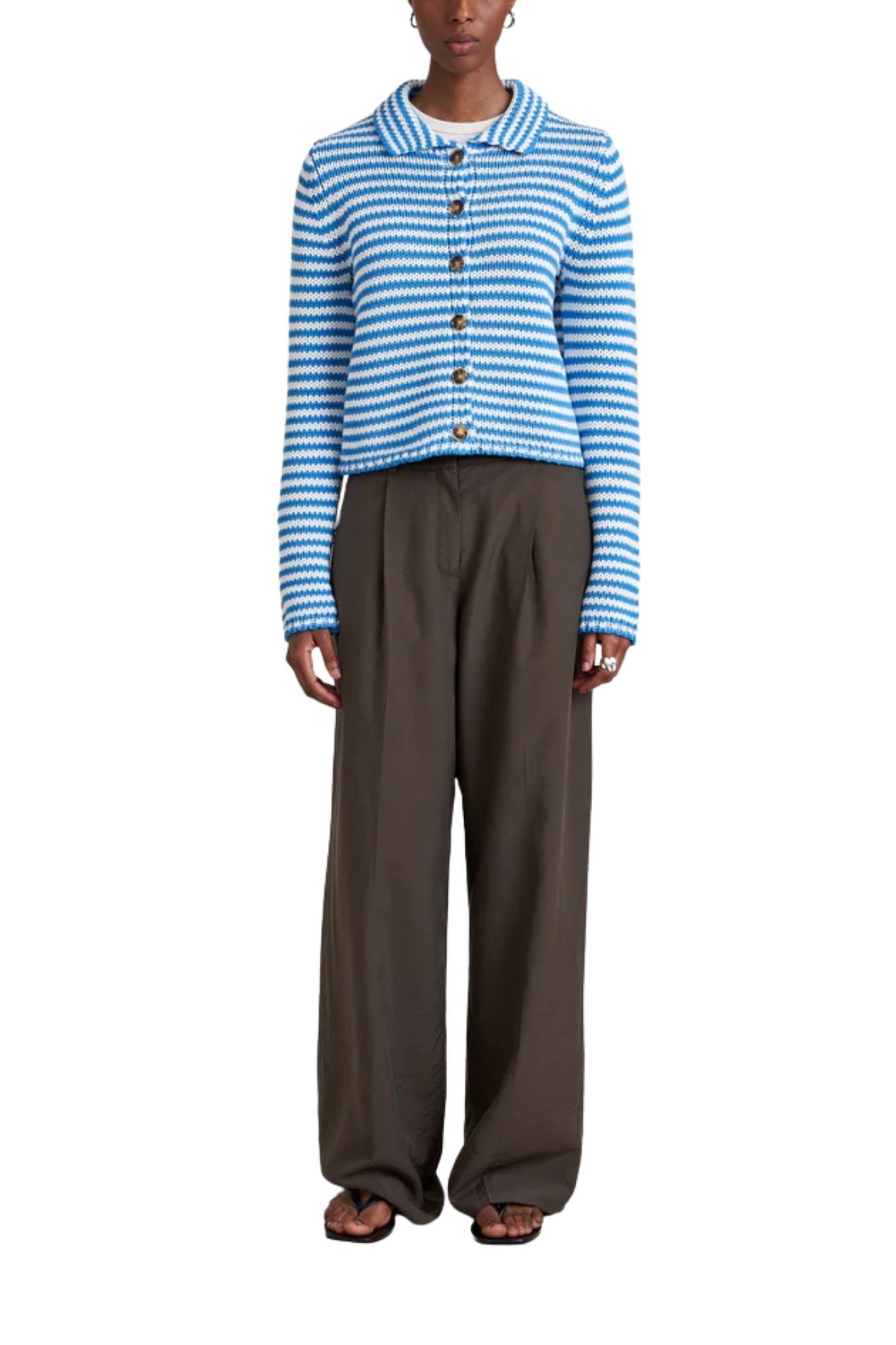 La Ligne Fine Stripe Mini Marina Cardigan - Vermillion