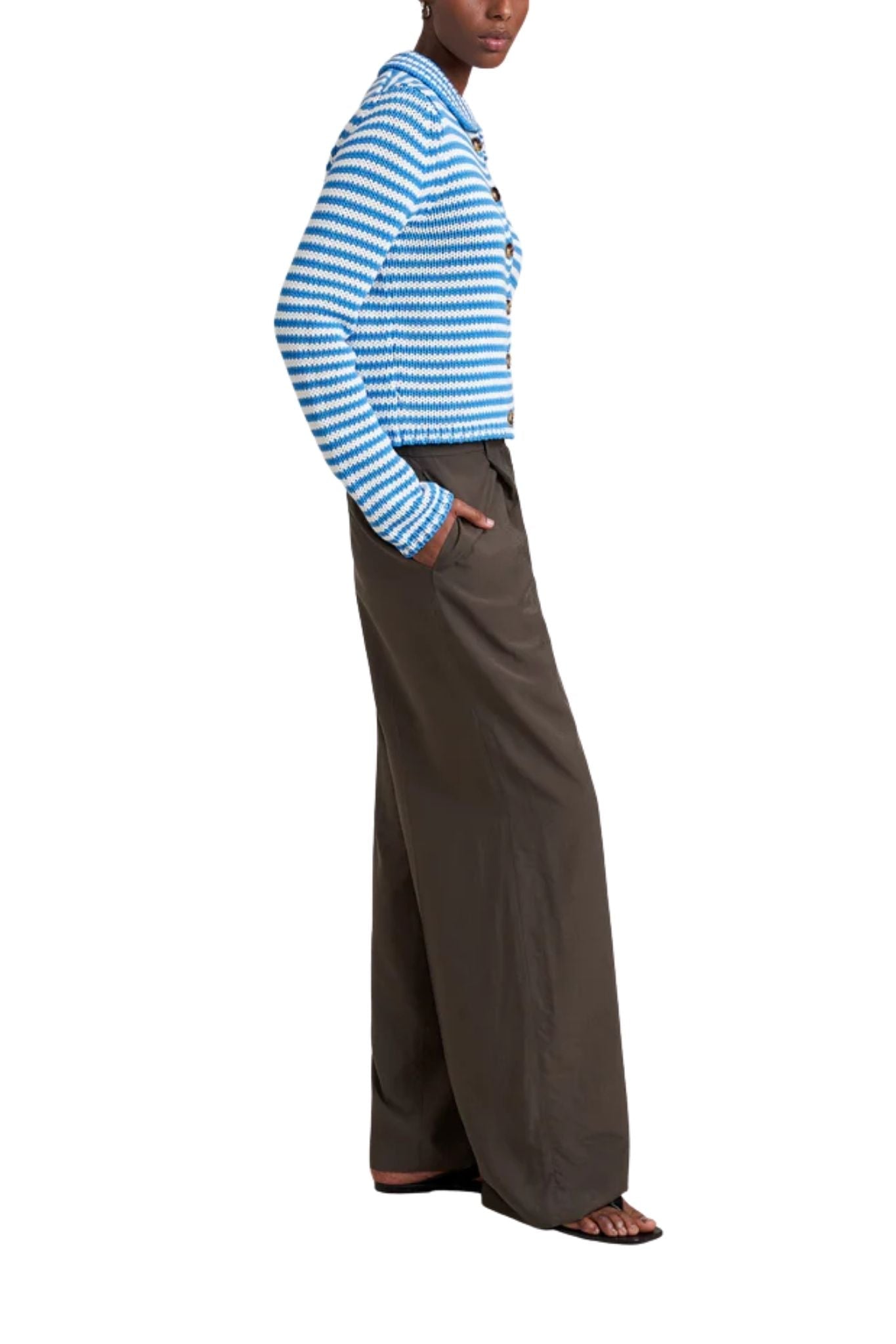 La Ligne Fine Stripe Mini Marina Cardigan - Vermillion