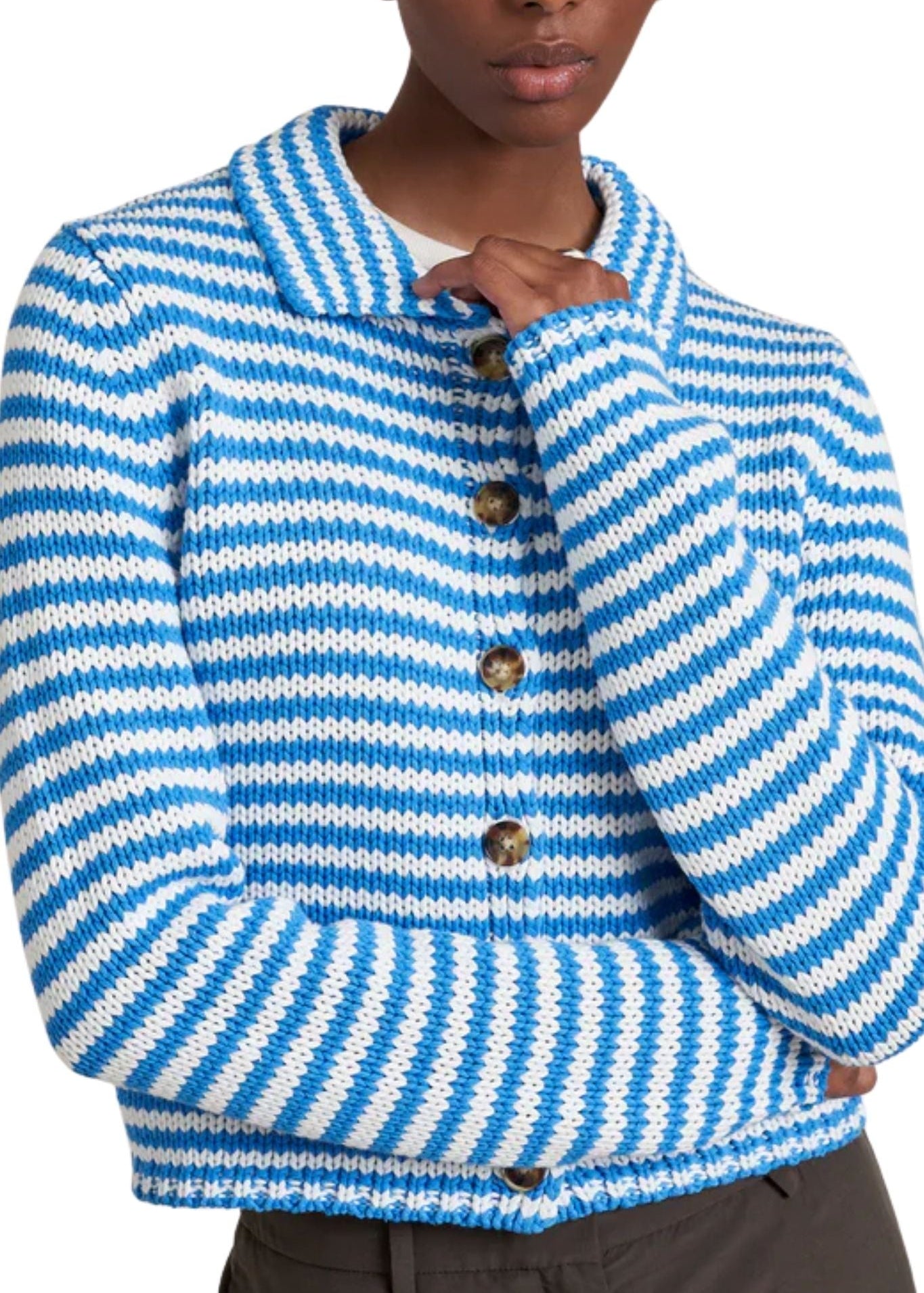 La Ligne Fine Stripe Mini Marina Cardigan - Vermillion