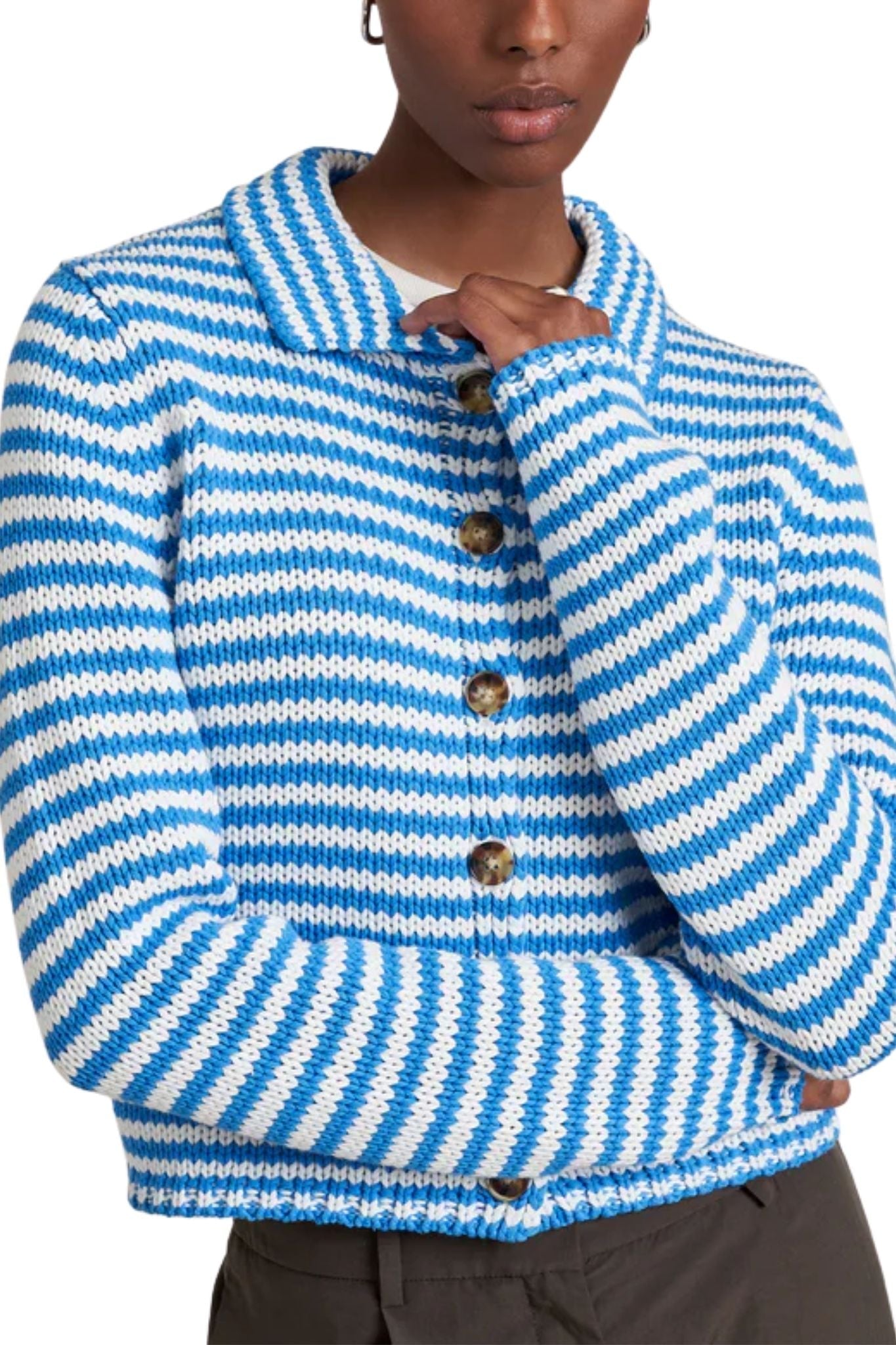 La Ligne Fine Stripe Mini Marina Cardigan - Vermillion