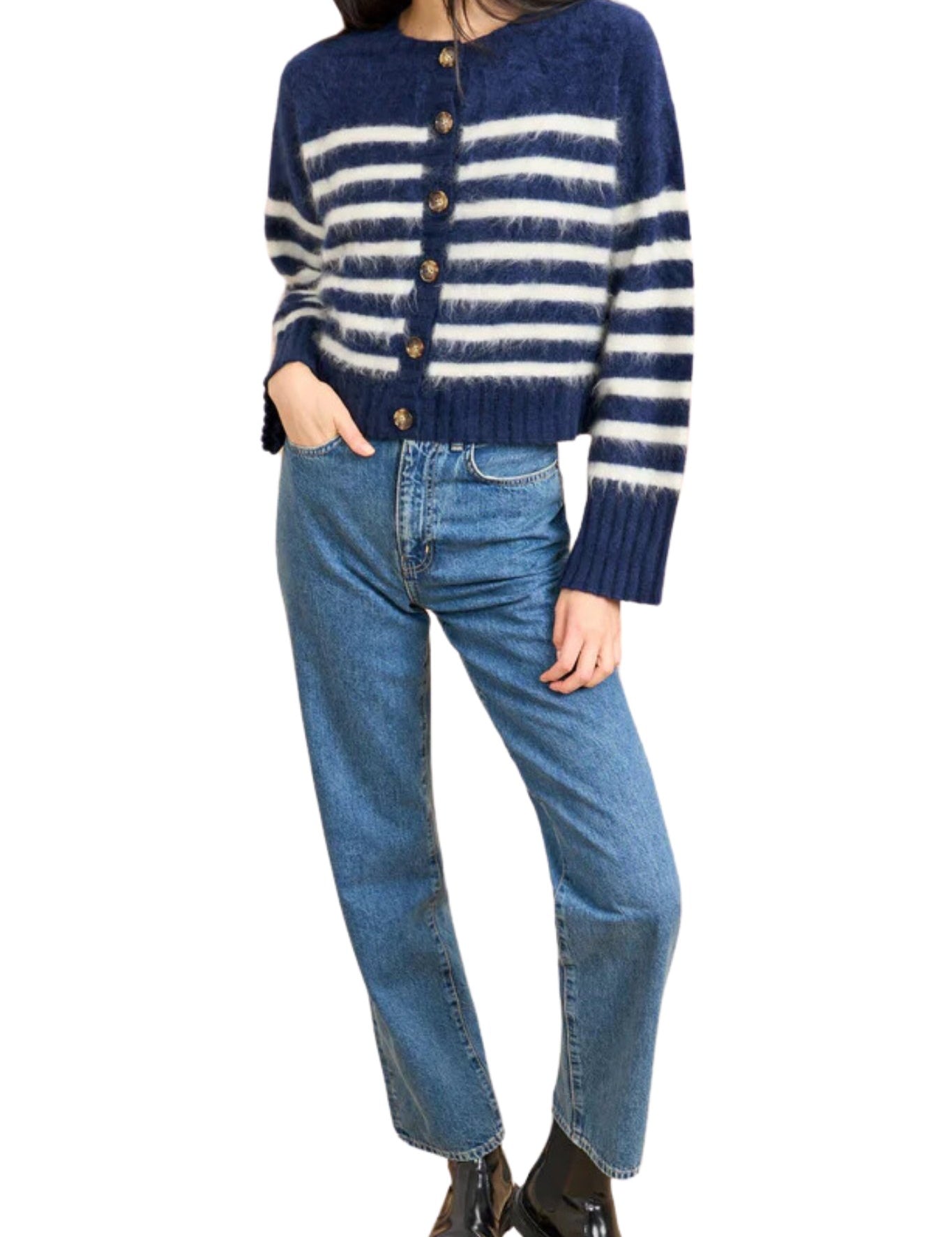 La Ligne Striped Teddy Cardigan - Vermillion