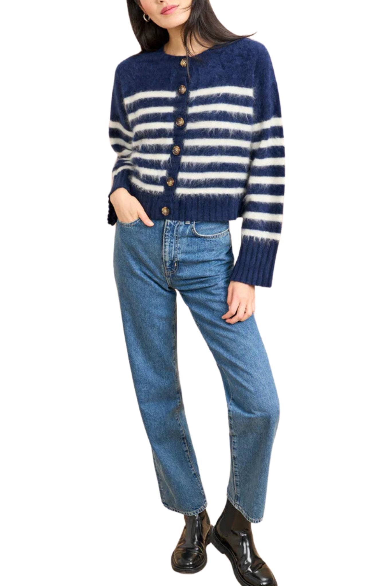 La Ligne Striped Teddy Cardigan - Vermillion