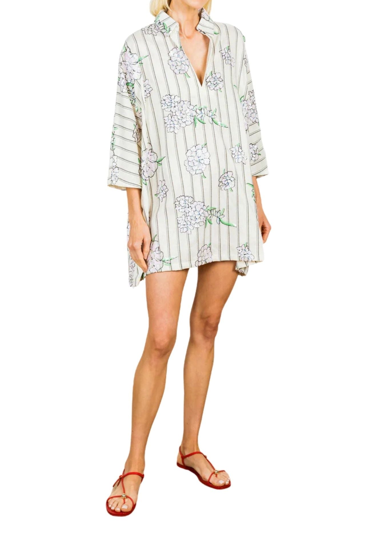 La Vie Ballet Sequin Hydrangea Mini Everyday Dress - Vermillion